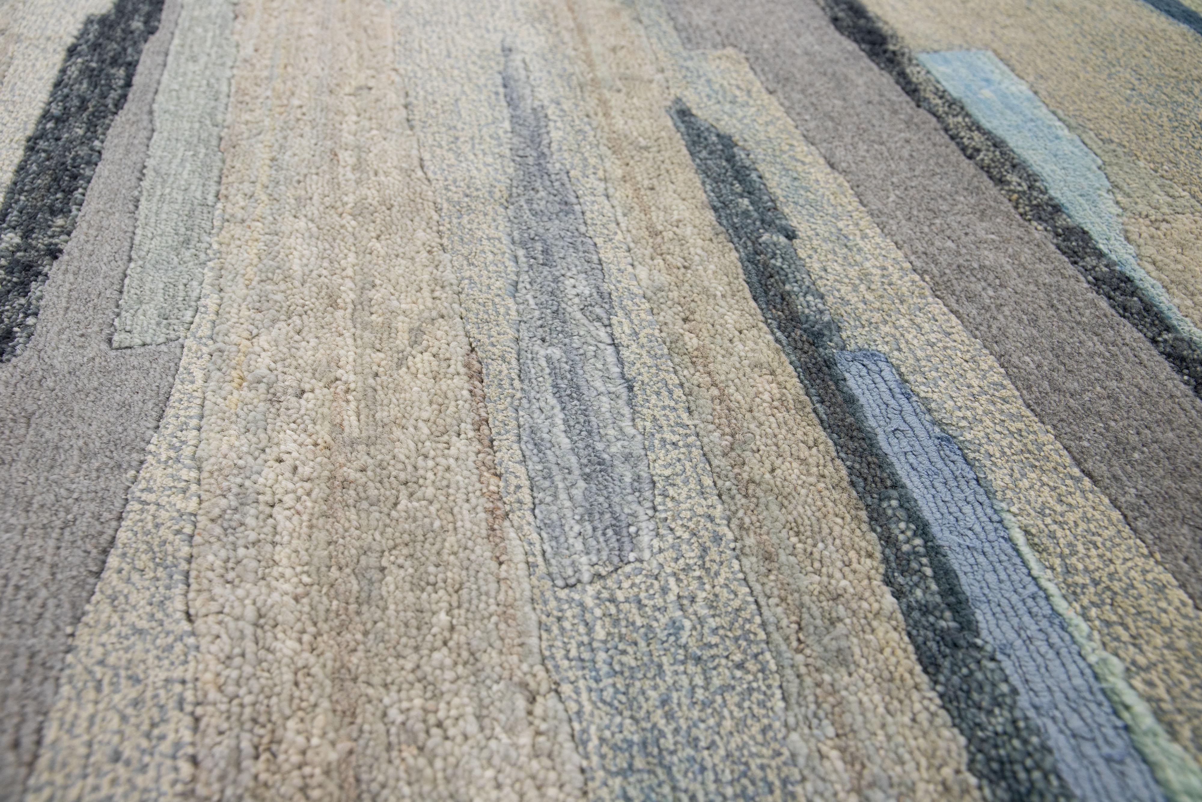 Apadana's Modern Abstract wool custom rug. Custom sizes and colors made-to-order.

Material: 16-30 Silk and Wool 100KN.
Techniques: Hand-Knotted.
Style: Modern.
Lead time: Approx. 15-16 weeks available.
Colors: As shown, other custom colors are