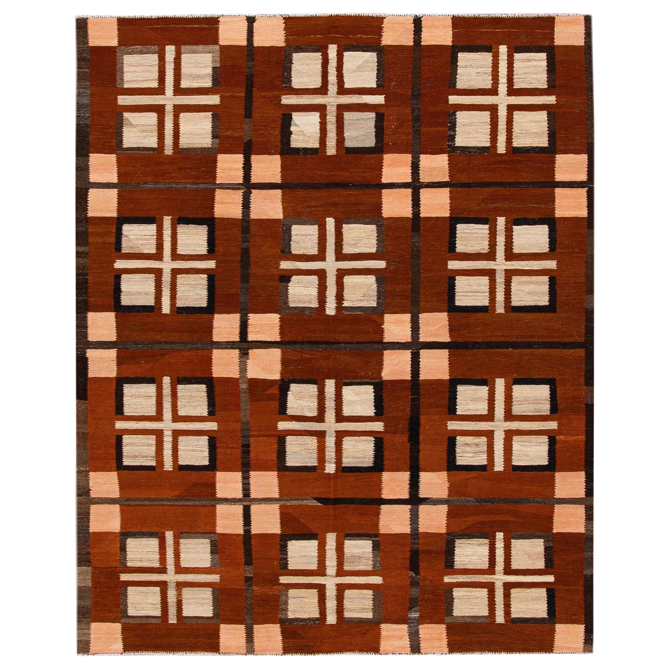 Contemporary Oversize Black and White Striped Kilim Flatweave Wool Rug