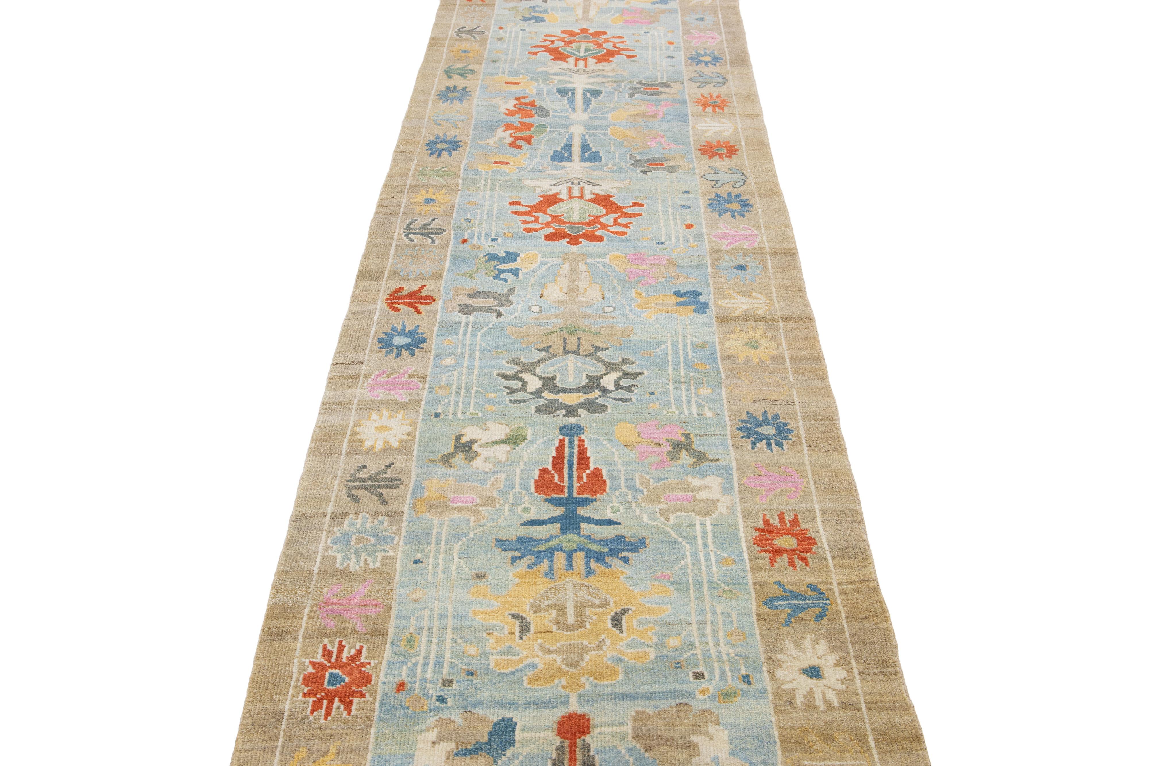 Islamic Modern Multicolor Mahal Handmade Floral Wool Runner For Sale