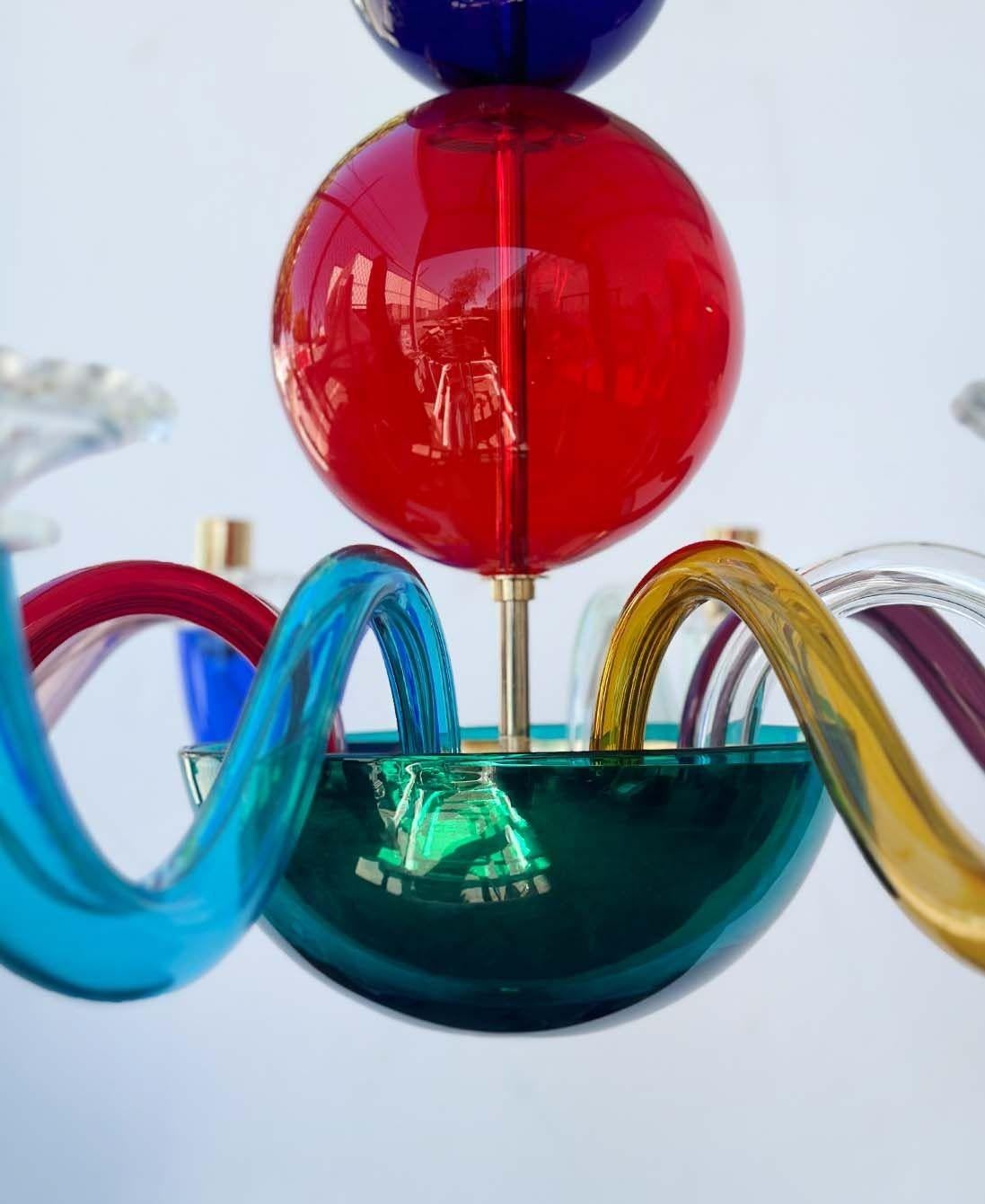 Ottone Lampadario moderno multicolore in vetro di Murano di Gio Ponti per Venini, Italia, 2012. in vendita