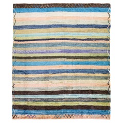 Modern Multicolor Tulu Handmade Striped Pattern Wool Rug