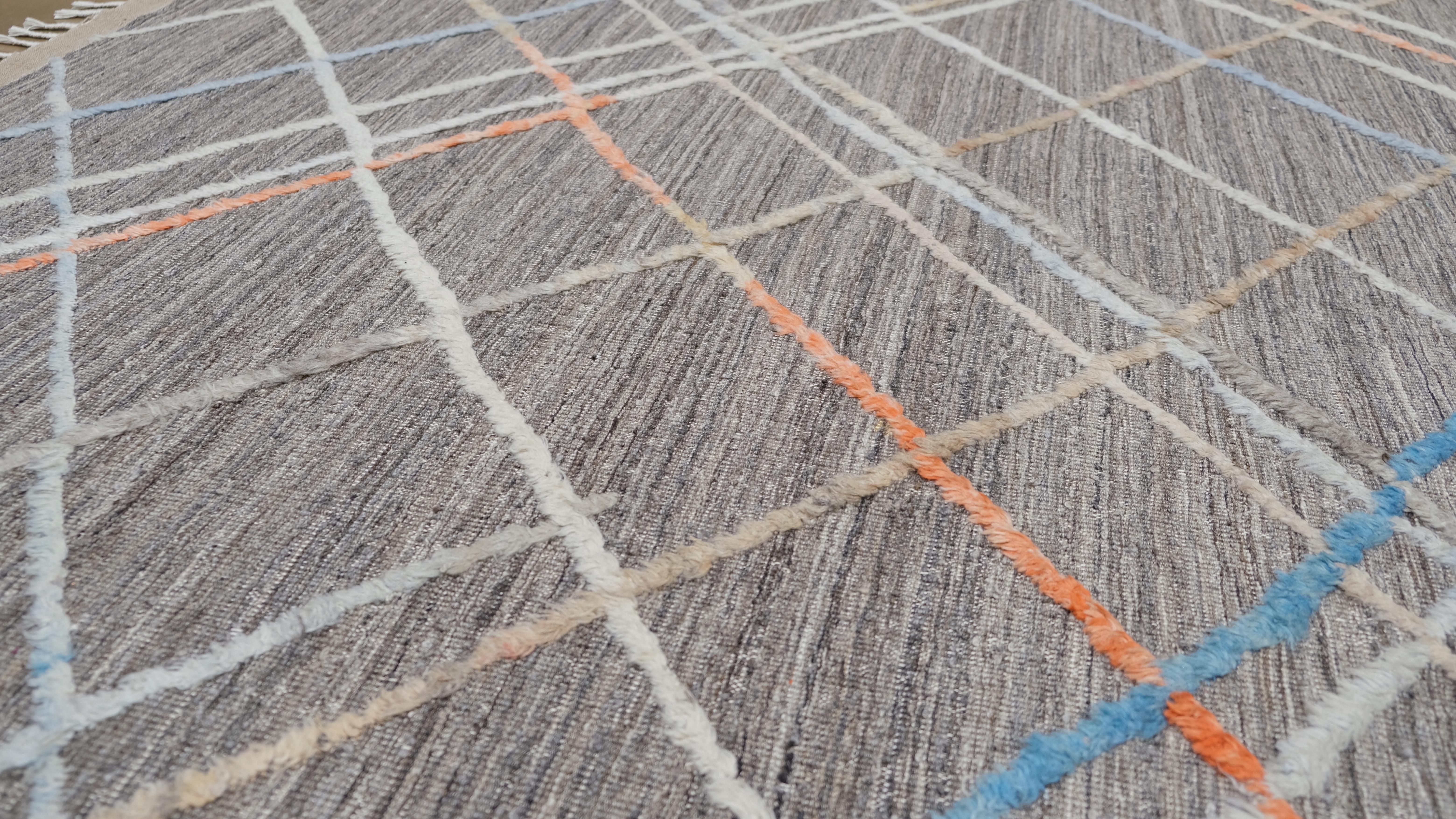 Alfombra moderna de lana multicolor con dibujos entrecruzados 6'8''x10' Moderno en venta
