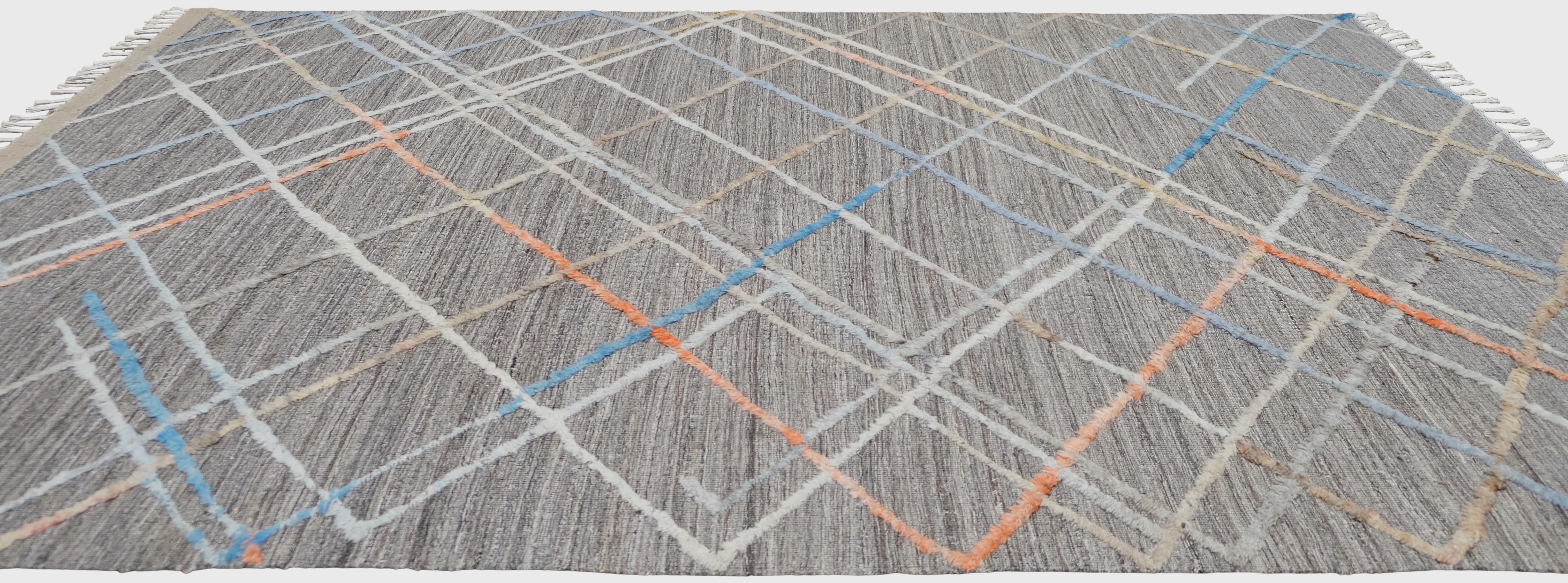 Alfombra moderna de lana multicolor con dibujos entrecruzados 6'8''x10' Pakistaní en venta