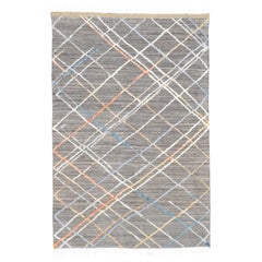 Modern Multicolored Crisscross Patterned Wool Rug 6'8''x10'