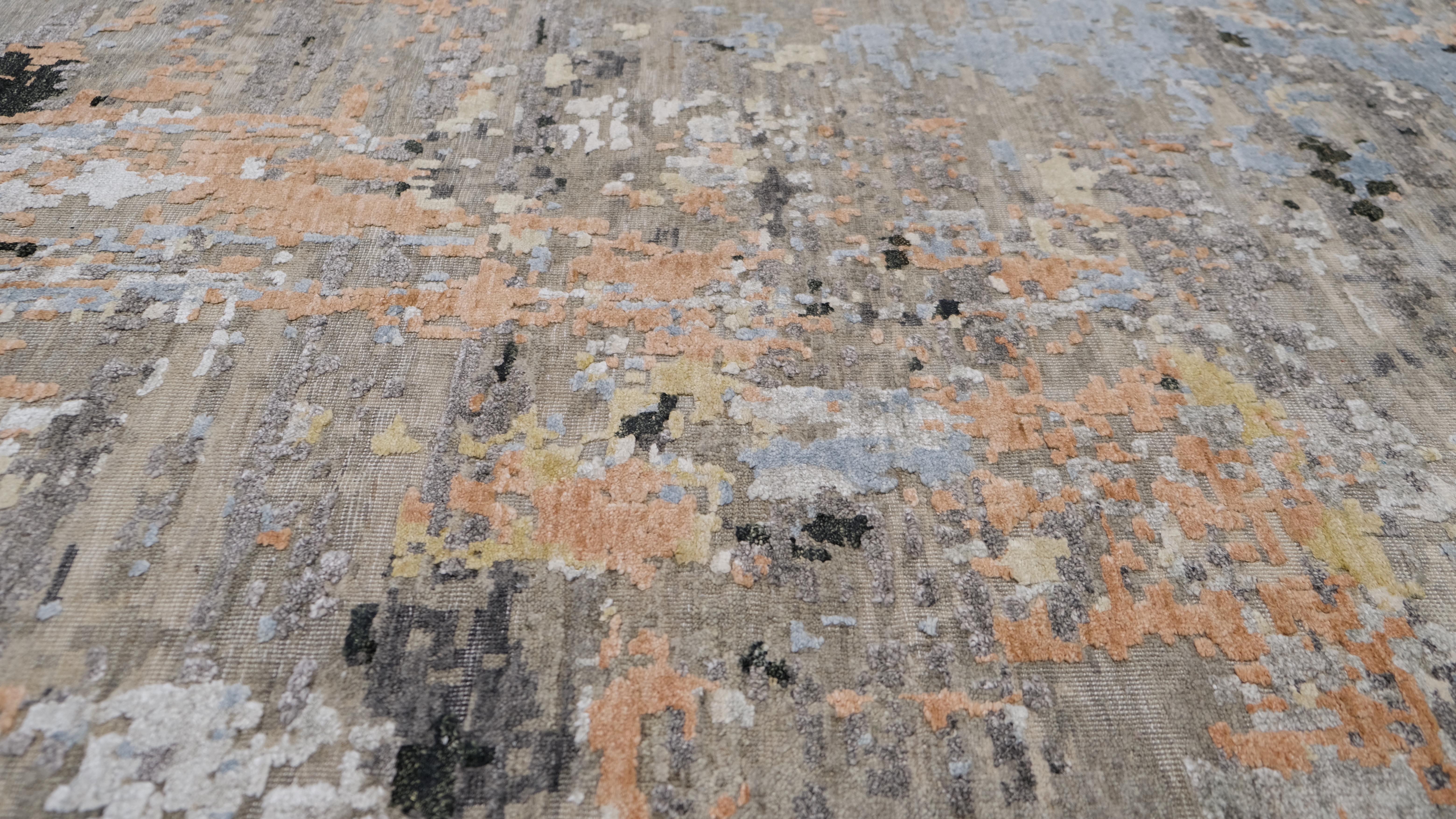 Mid-Century Modern Tapis moderne multicolore noué à la main, 7'10''x9'11'' en vente