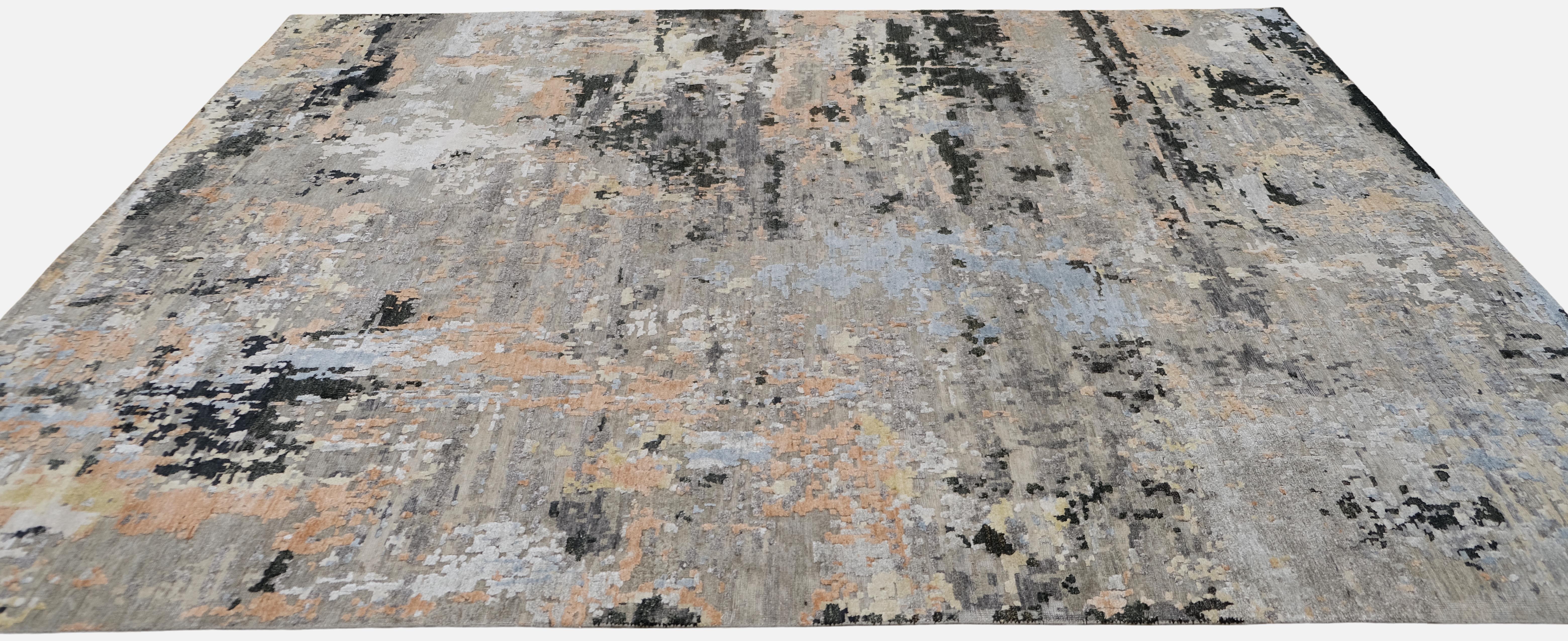 Asiatique Tapis moderne multicolore noué à la main, 7'10''x9'11'' en vente