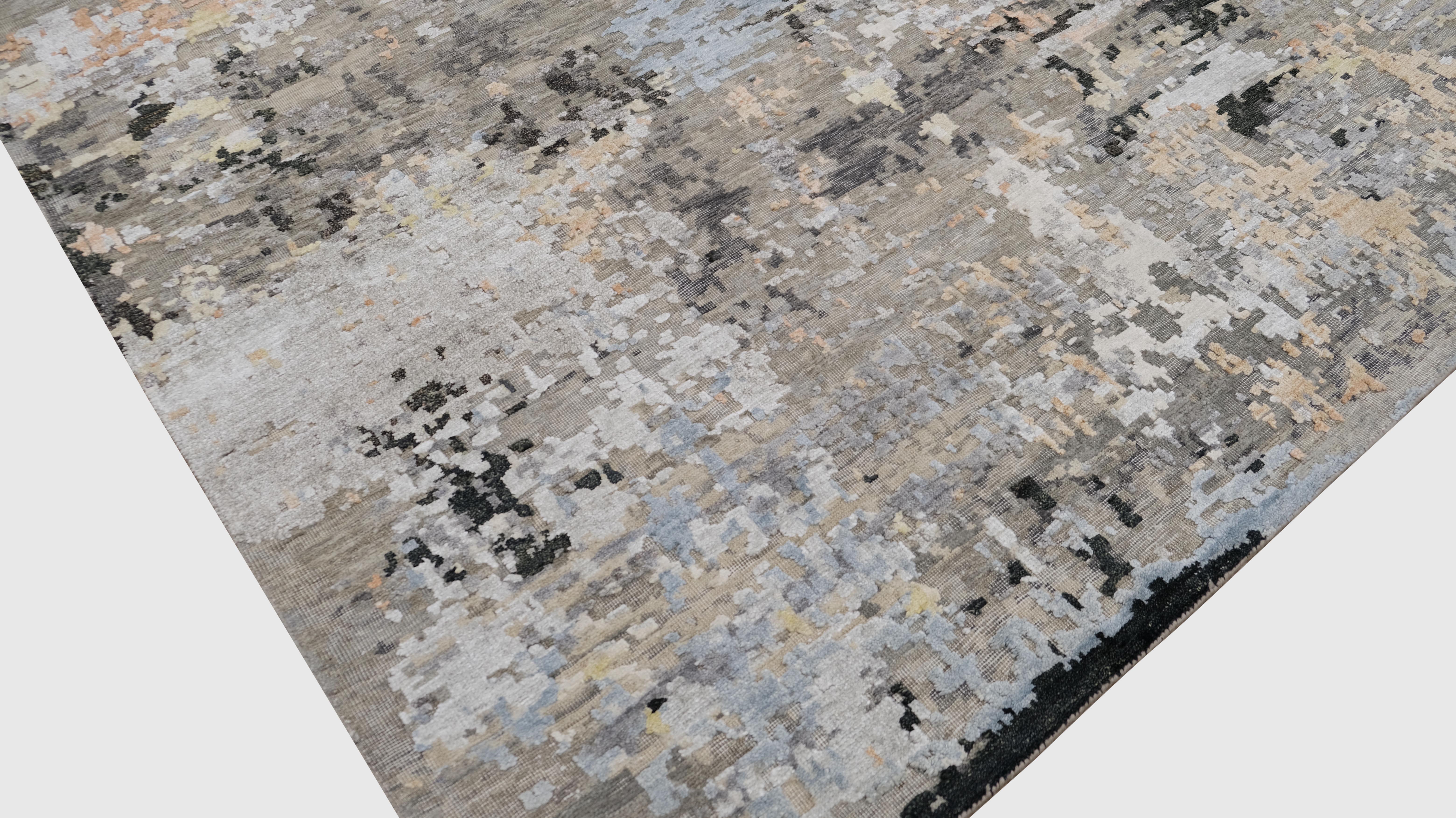 Noué à la main Tapis moderne multicolore noué à la main, 7'10''x9'11'' en vente