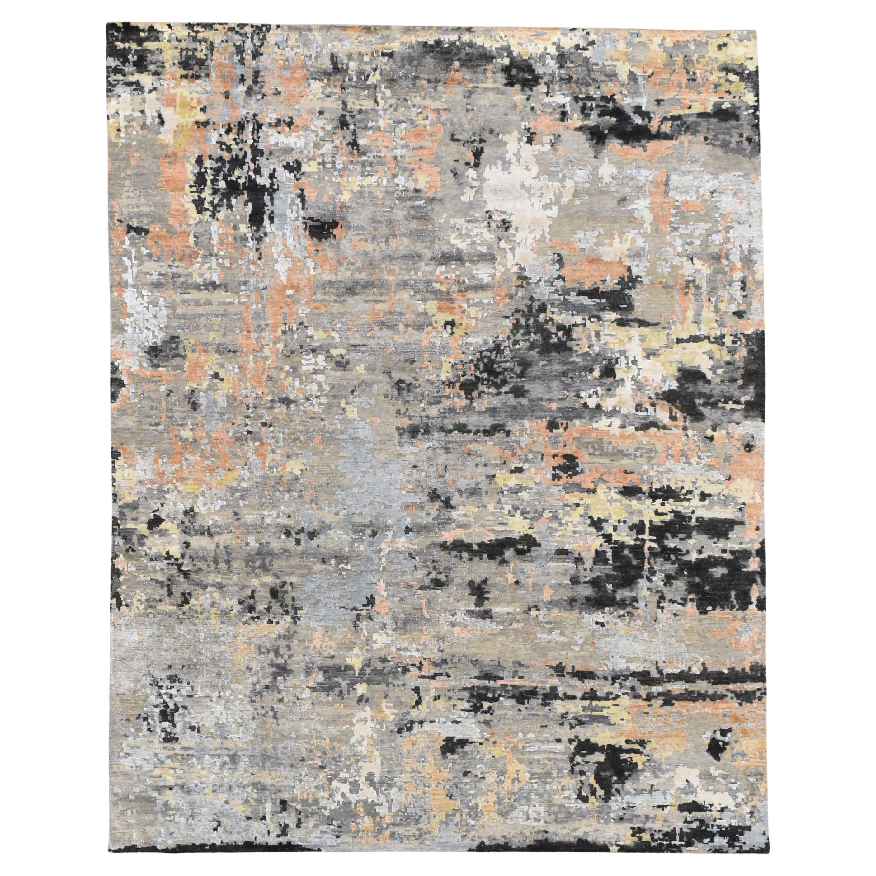 Modern Multicolored Distressed Hand-Knotted Rug 7'10''x9'11''