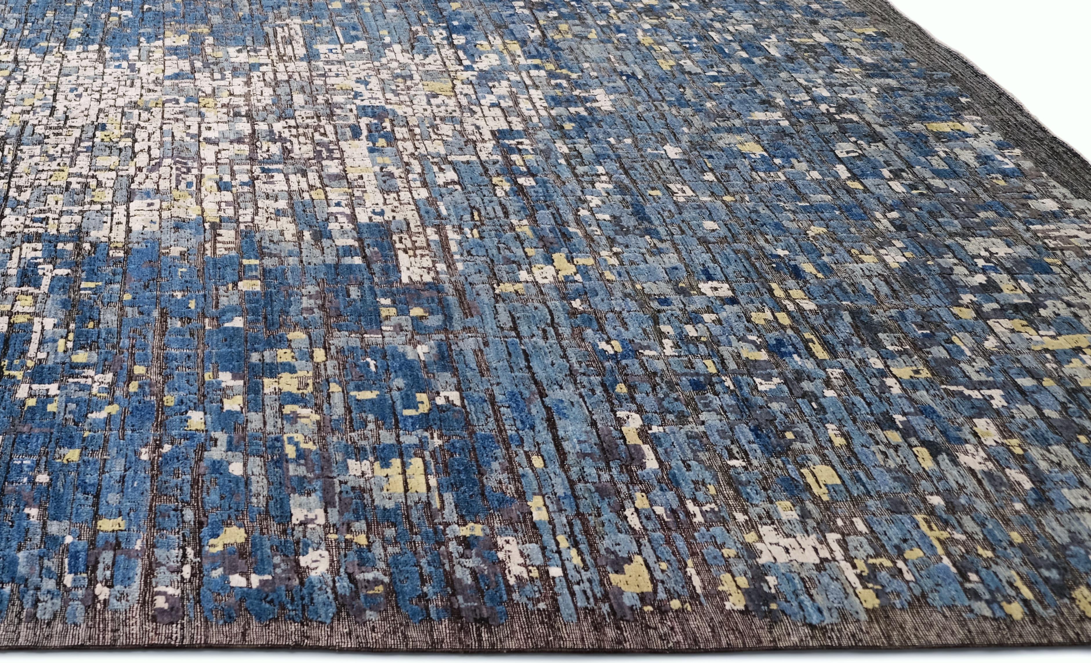 Modern Multicolored Mosaic-Cubist Wool and Silk Rug 10'2''x13' (Pakistanisch) im Angebot