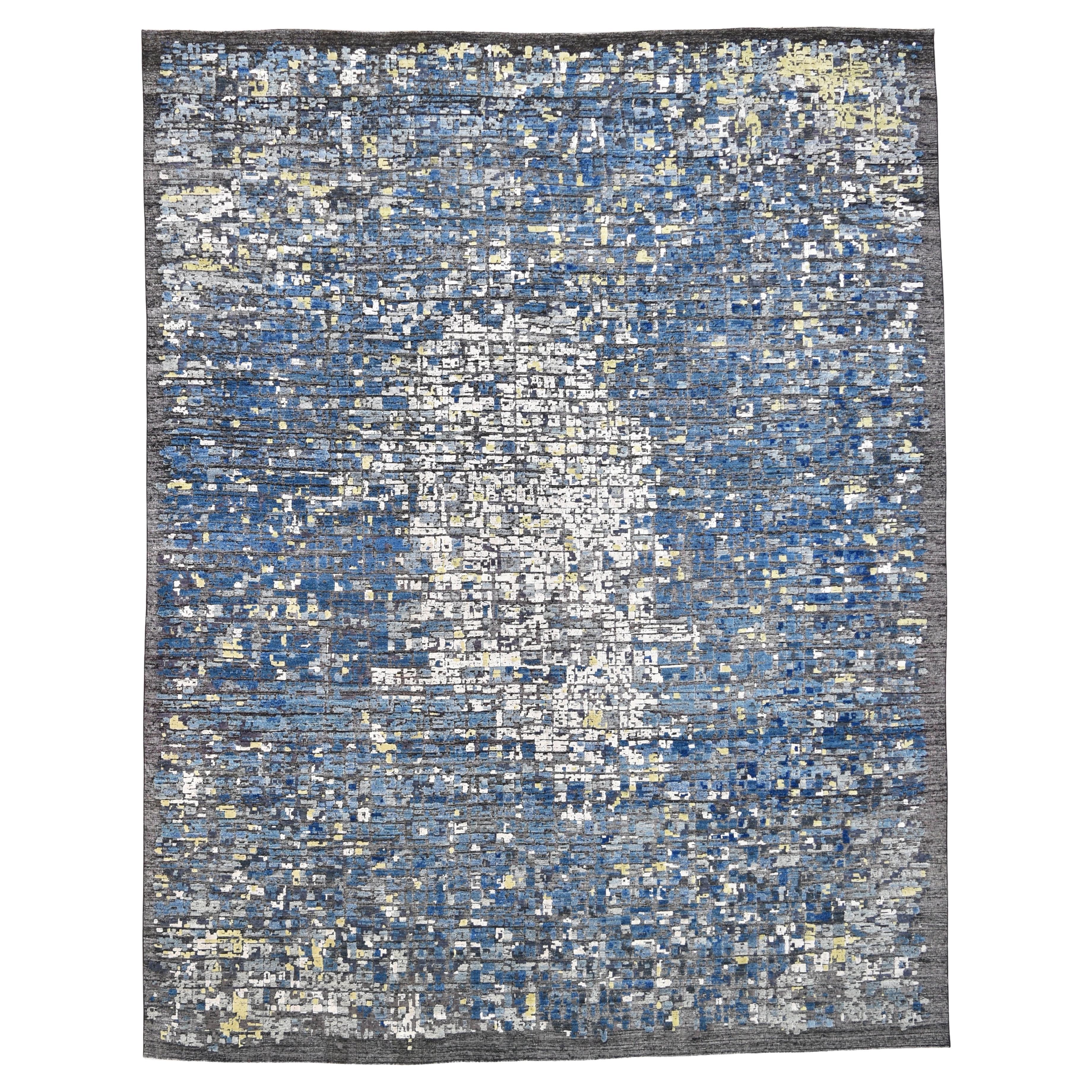 Modern Multicolored Mosaic-Cubist Wool and Silk Rug 10'2''x13' im Angebot