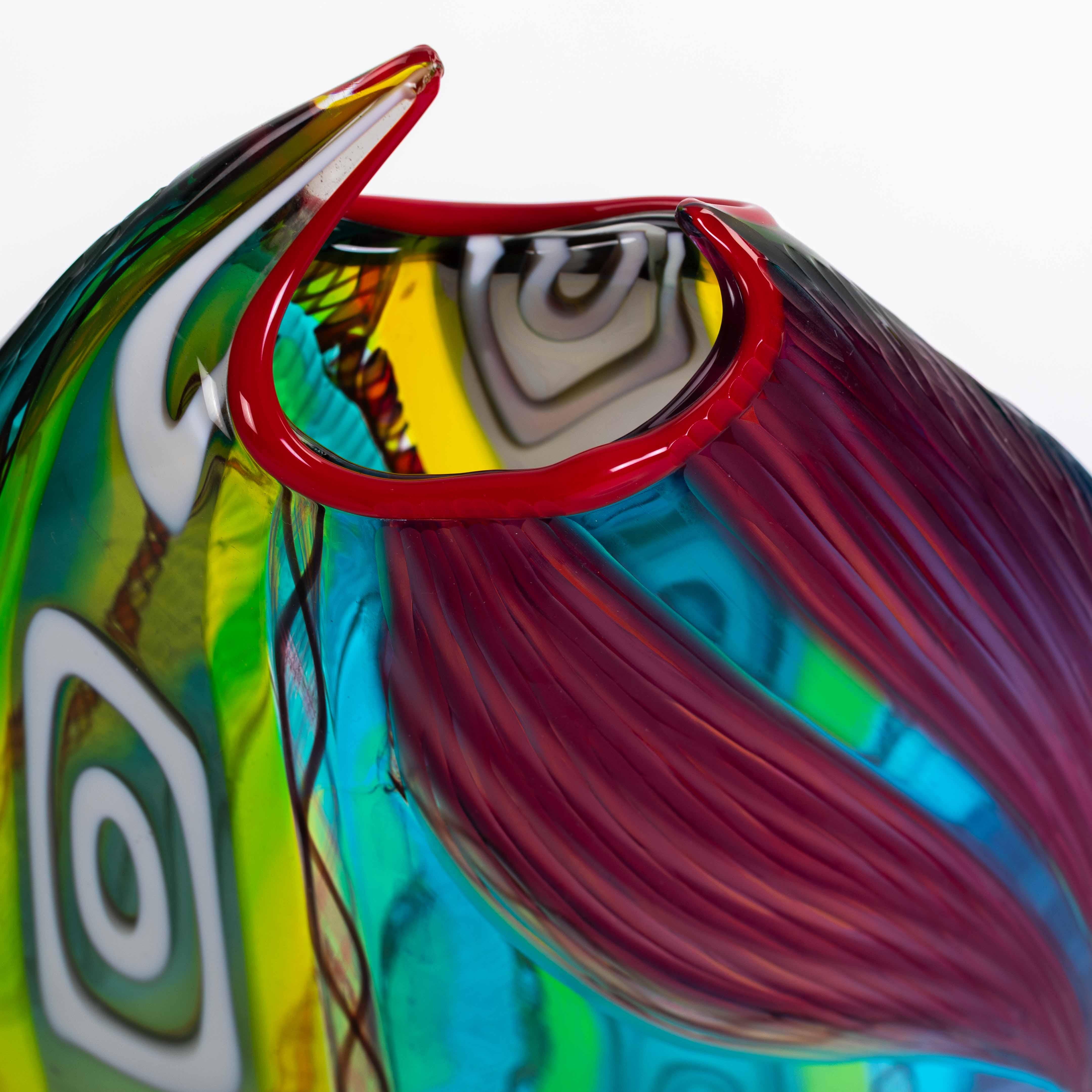 Vaso moderno e multicolore in vetro di Murano con murrine rettangolari di Andrea Zilio in vendita 2