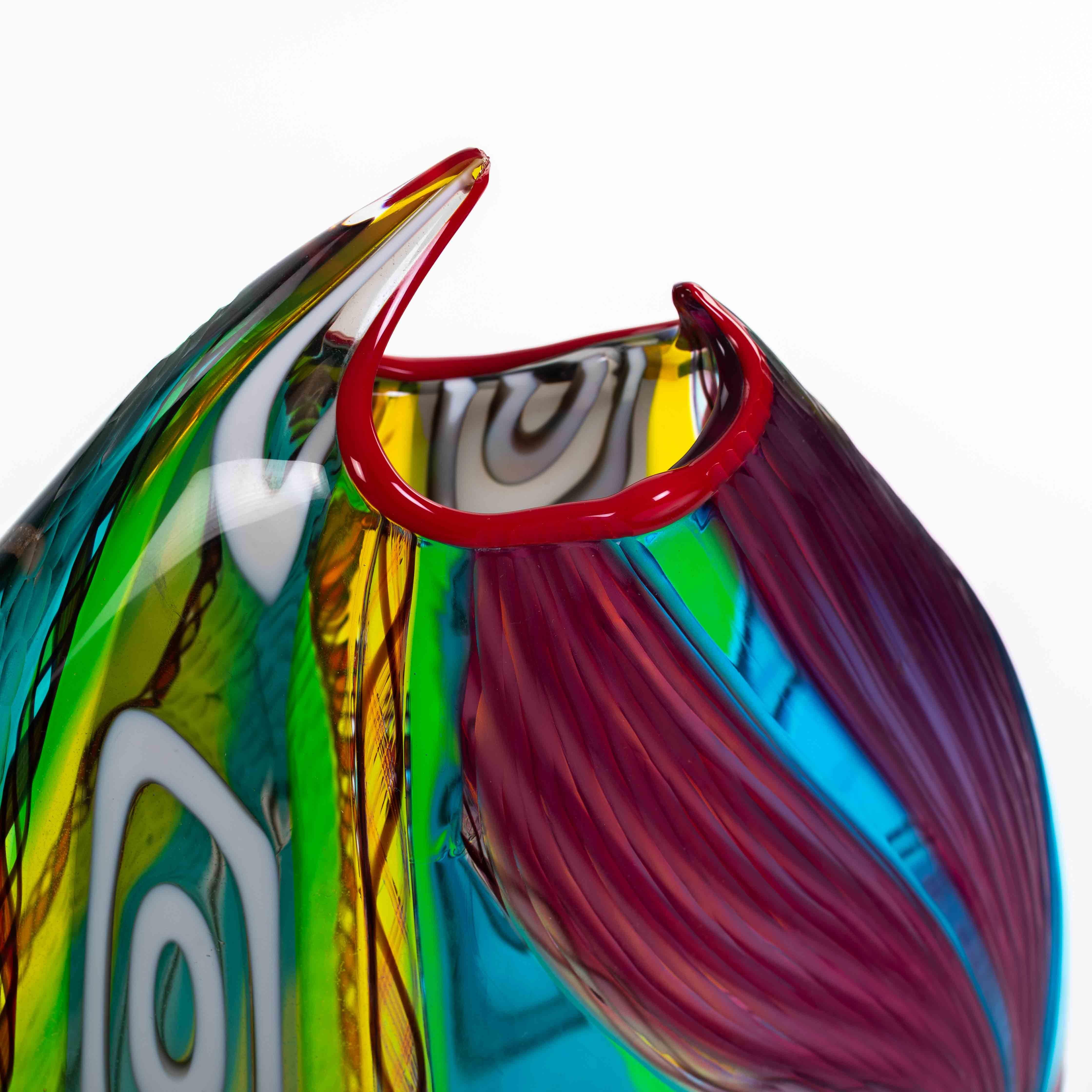 Vaso moderno e multicolore in vetro di Murano con murrine rettangolari di Andrea Zilio in vendita 3