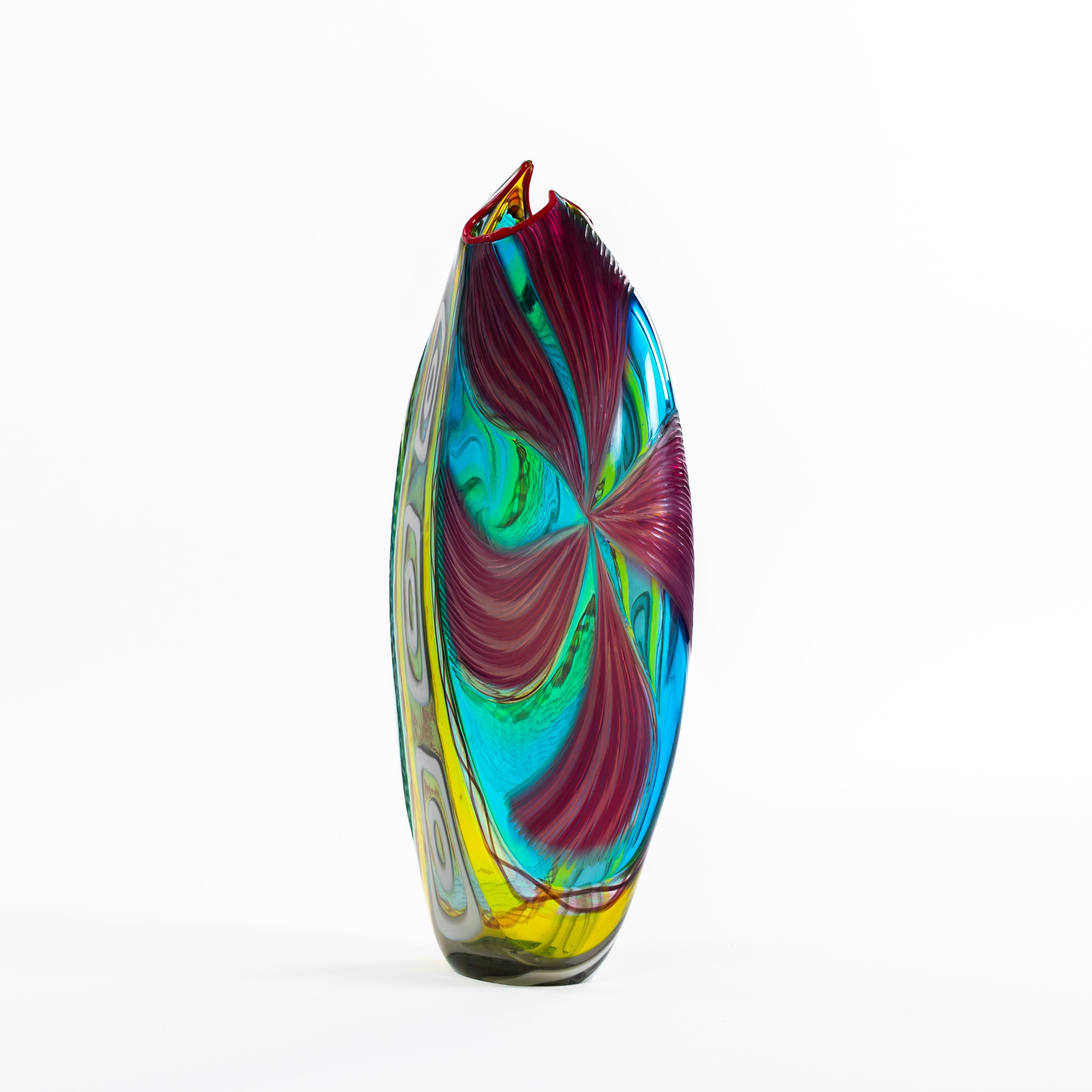 Moderno Vaso moderno e multicolore in vetro di Murano con murrine rettangolari di Andrea Zilio in vendita
