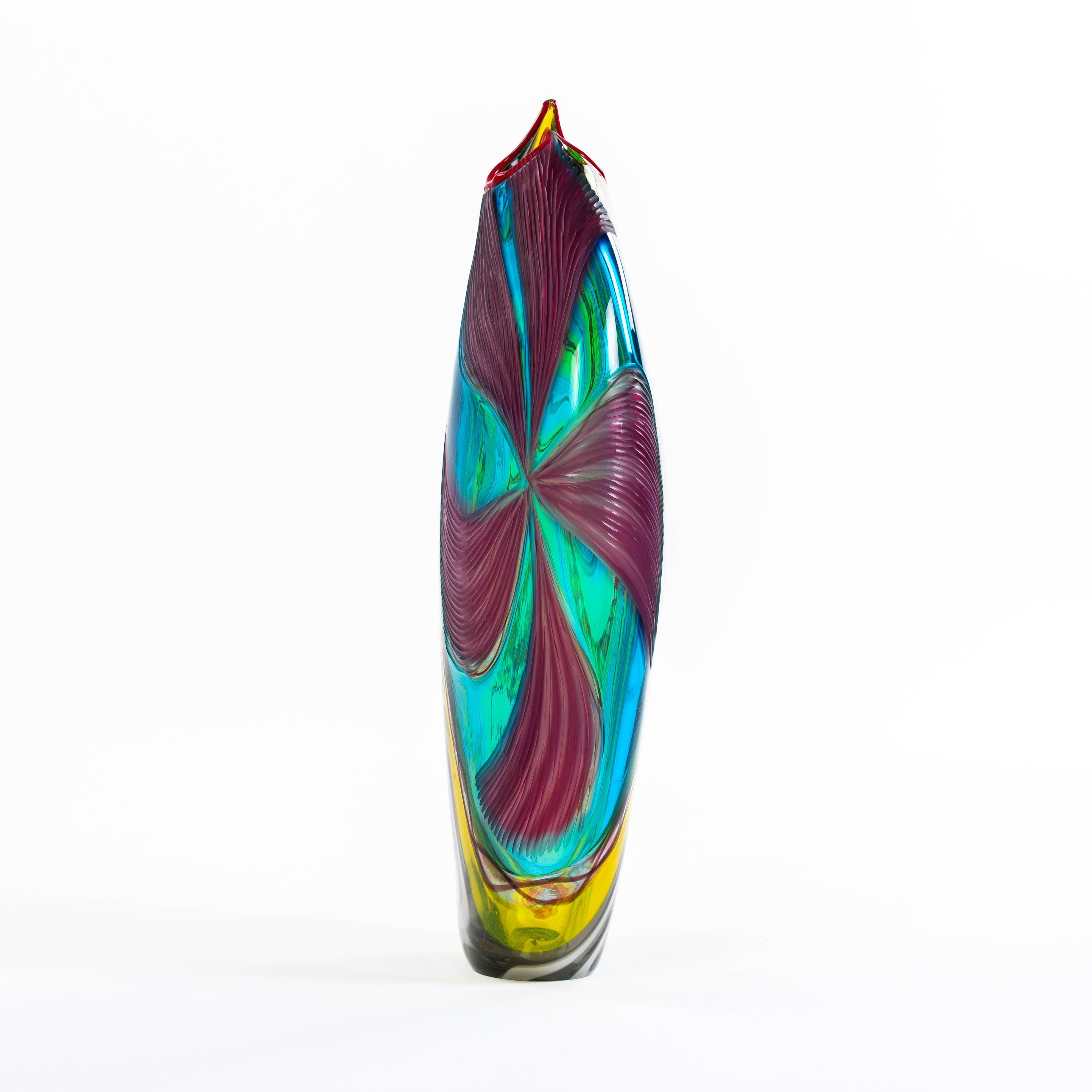 Italiano Vaso moderno e multicolore in vetro di Murano con murrine rettangolari di Andrea Zilio in vendita