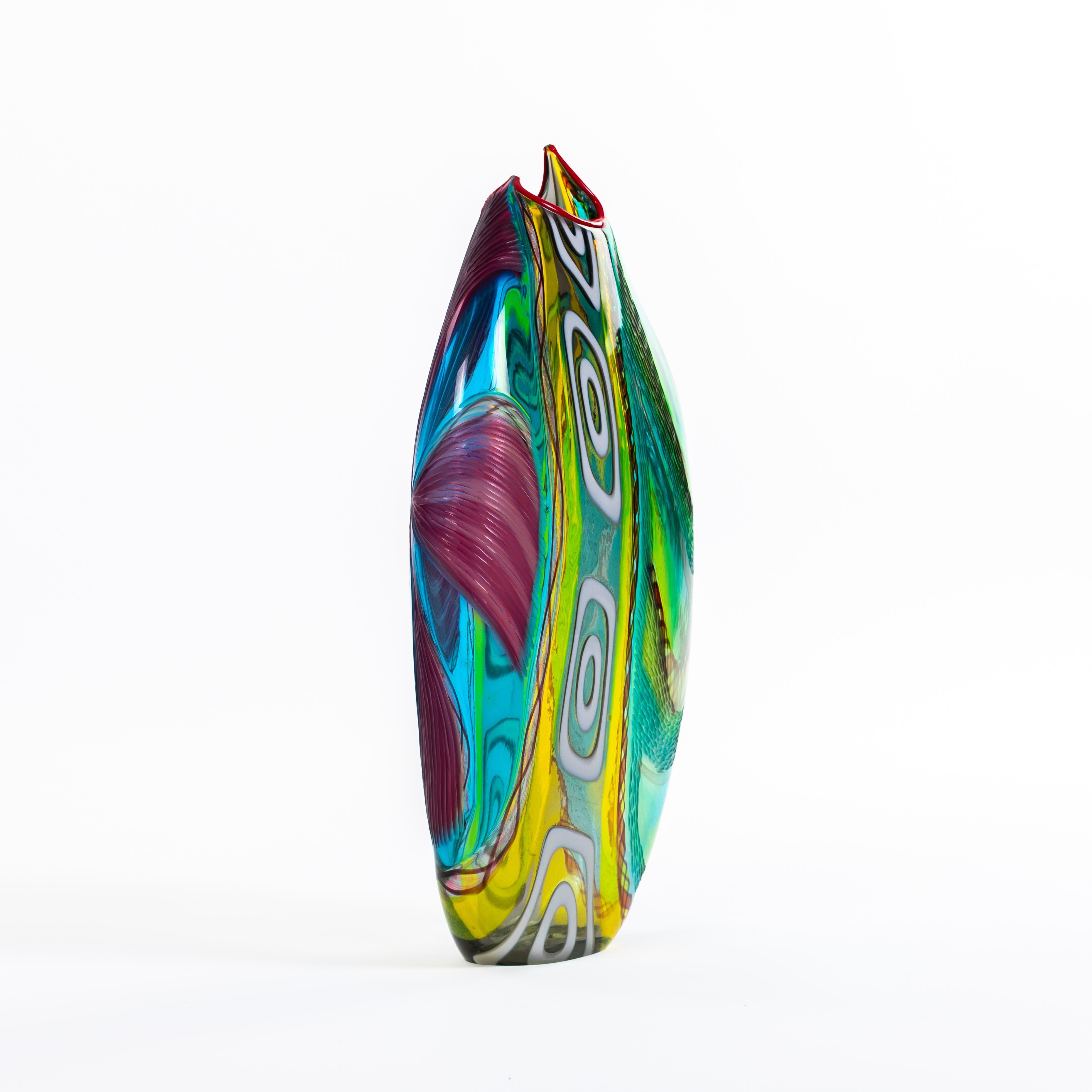 Fatto a mano Vaso moderno e multicolore in vetro di Murano con murrine rettangolari di Andrea Zilio in vendita