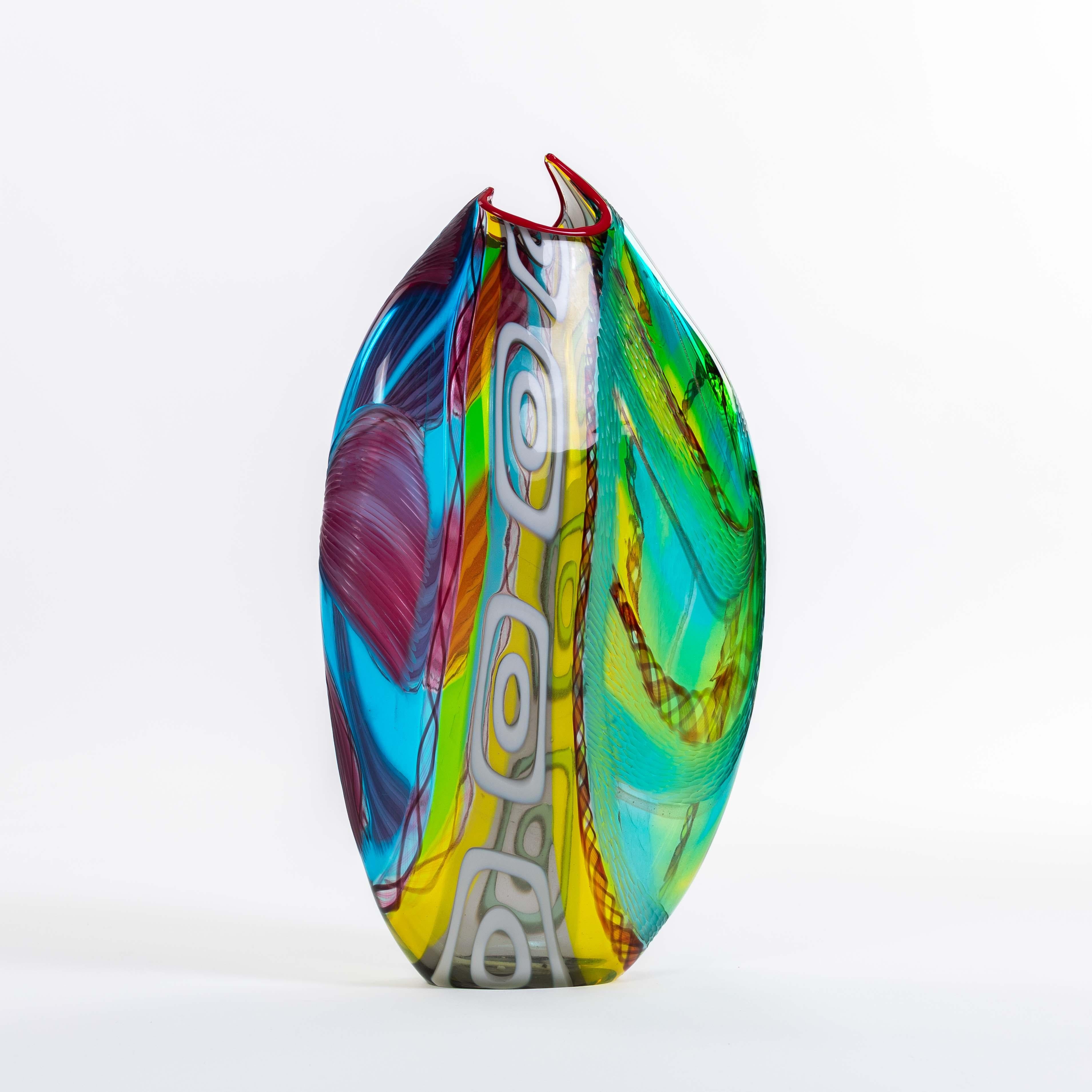 XXI secolo e contemporaneo Vaso moderno e multicolore in vetro di Murano con murrine rettangolari di Andrea Zilio in vendita