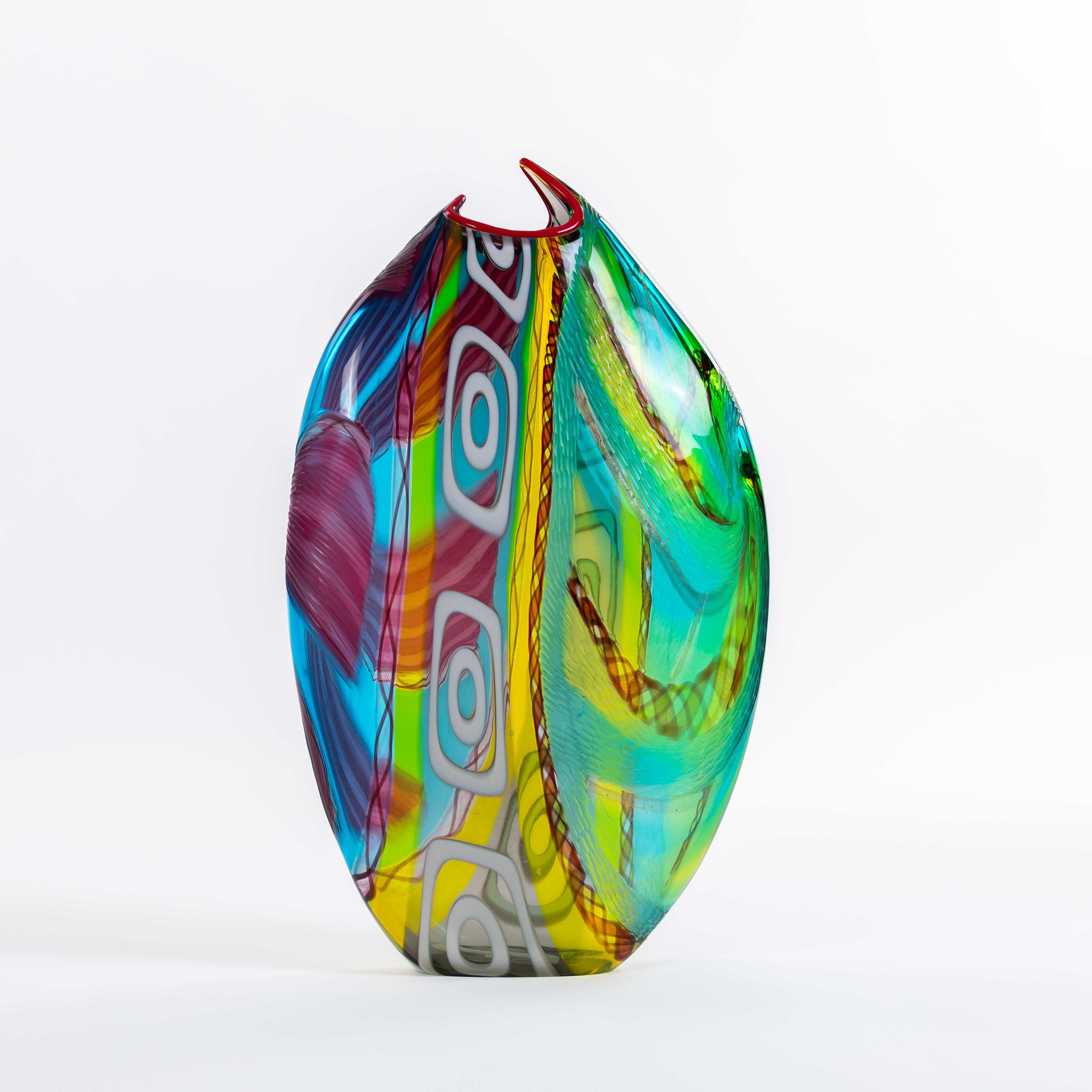 Vetro di Murano Vaso moderno e multicolore in vetro di Murano con murrine rettangolari di Andrea Zilio in vendita