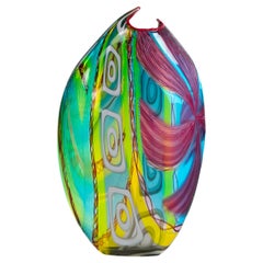 Vaso moderno e multicolore in vetro di Murano con murrine rettangolari di Andrea Zilio