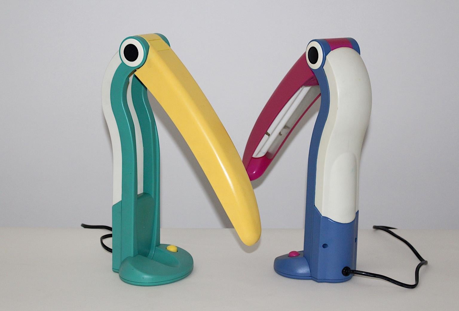 20th Century Modern Multicolored Pair of Vintage Table Lamps by H.T.Huang Taiwan, 1980s For Sale