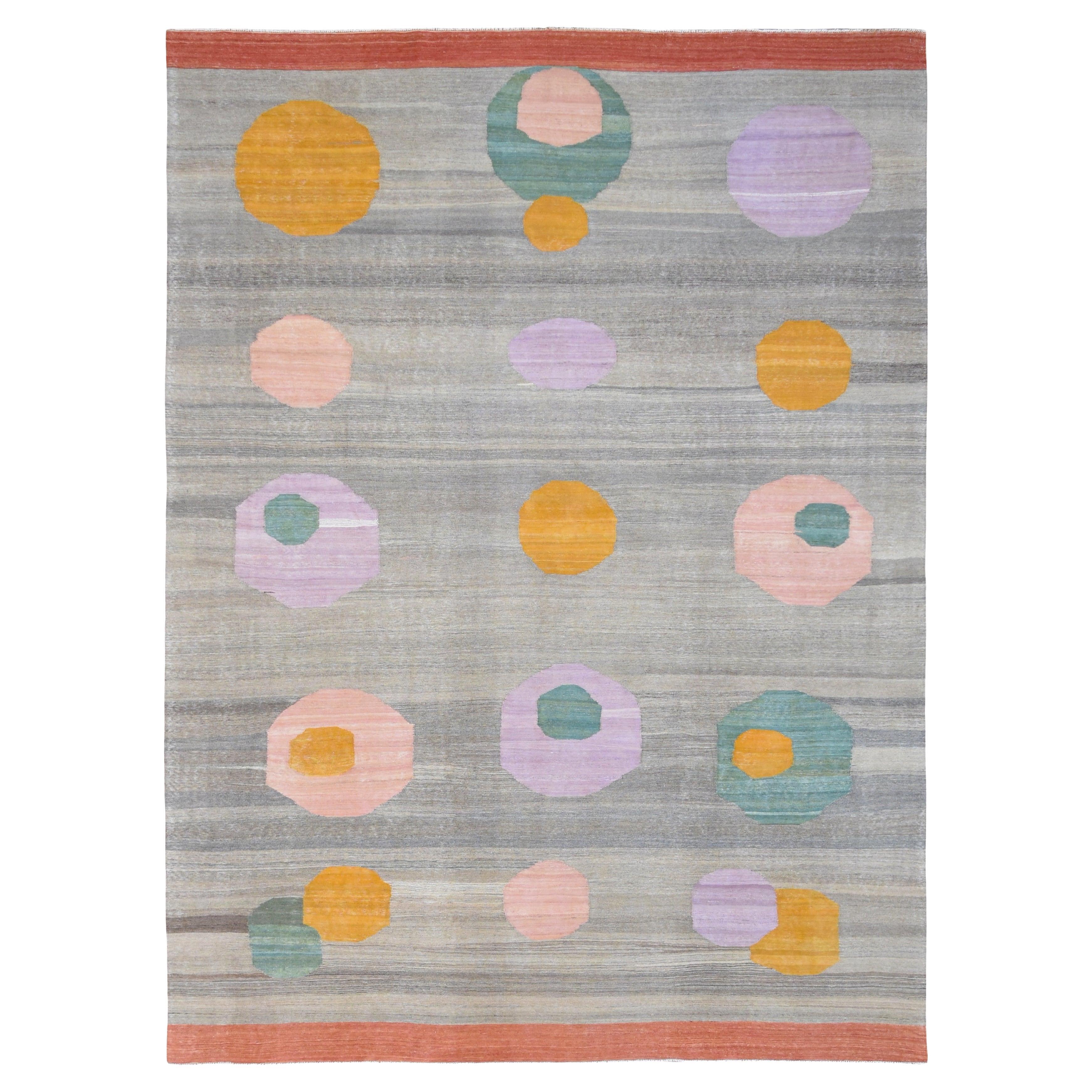 Tapis Kilim moderne multicolore à motifs de pois 9'x12'3''