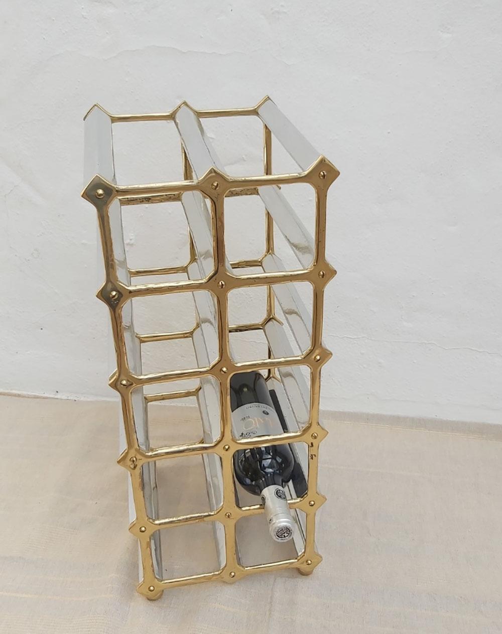 Brutalist Modern multiple Wine Bottle Rack Gold, Silver coloured, Handmade in Spain  For Sale