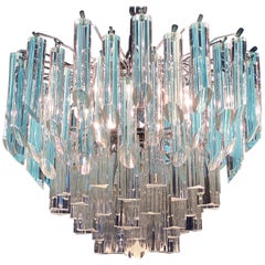 Vintage Modern Multitier Crystal Prism Murano Glass Chandelier, 1970