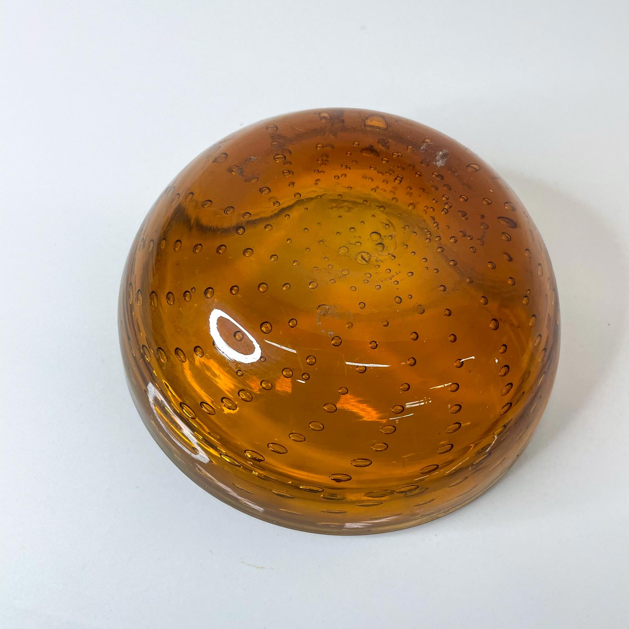 1970s Murano Sommerso Amber Bubble Art Glass Bowl ITALY 1