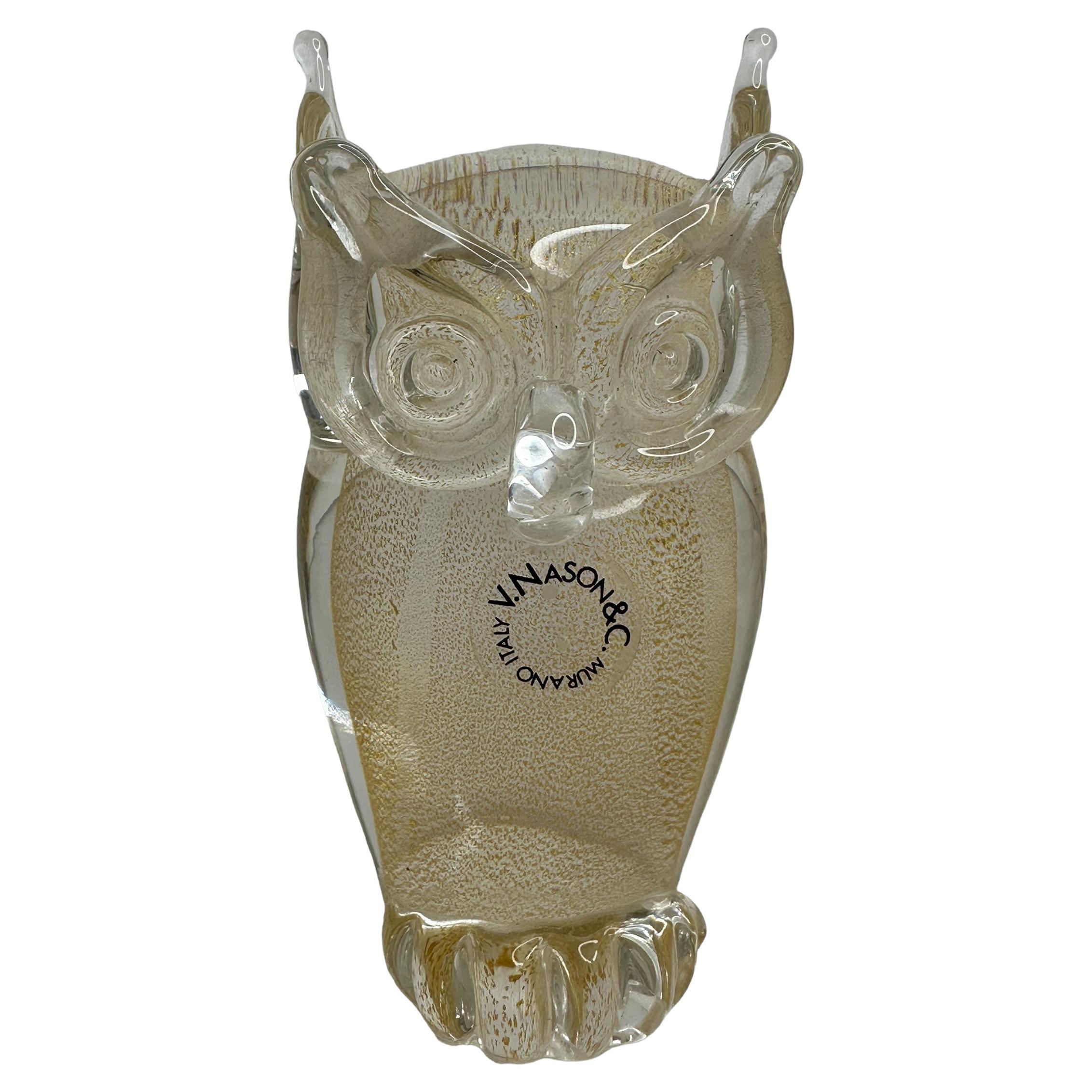 Moderne Eule-Skulptur-Figur aus Murano-Kunstglas, V. Nason Murano, Italien