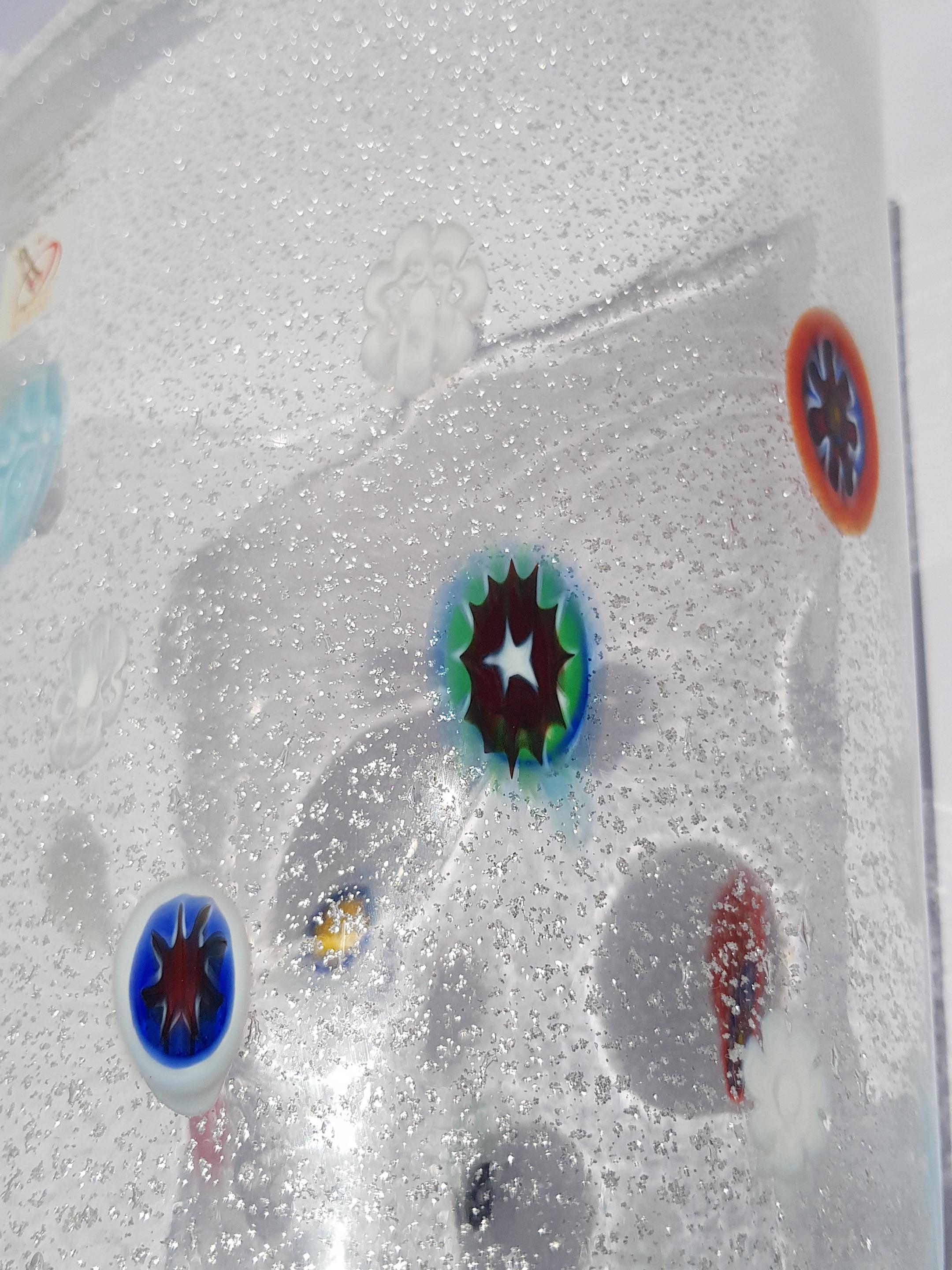 Jarrón moderno de cristal de Murano Gambaro Poggi Hoja de plata Aventurina Murrine Italia en venta 2