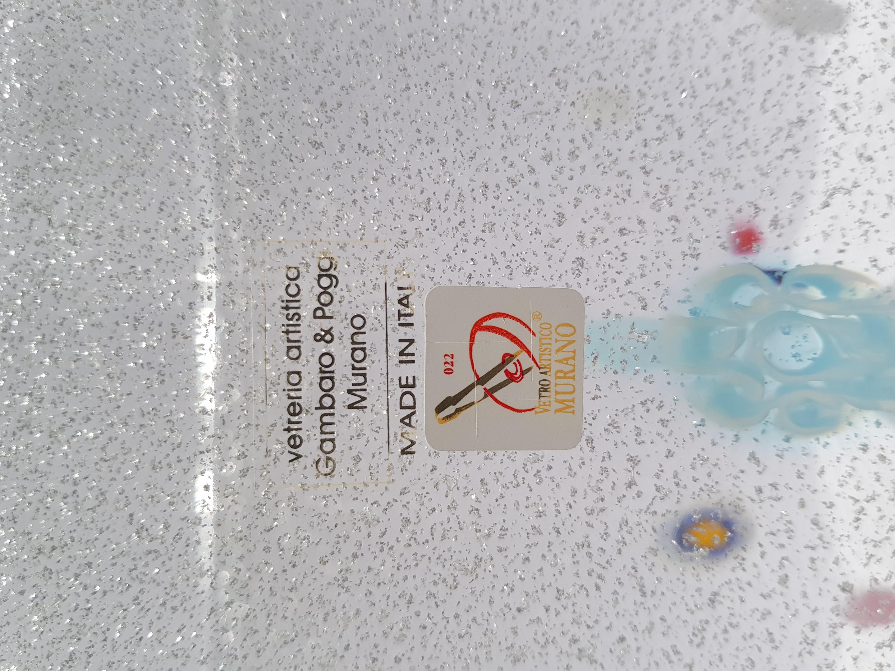 Jarrón moderno de cristal de Murano Gambaro Poggi Hoja de plata Aventurina Murrine Italia en venta 8