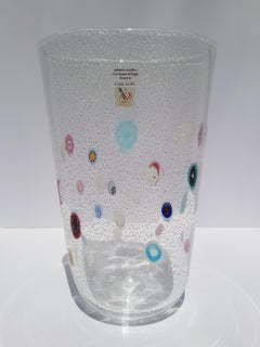 Jarrón moderno de cristal de Murano Gambaro Poggi Hoja de plata Aventurina Murrine Italia