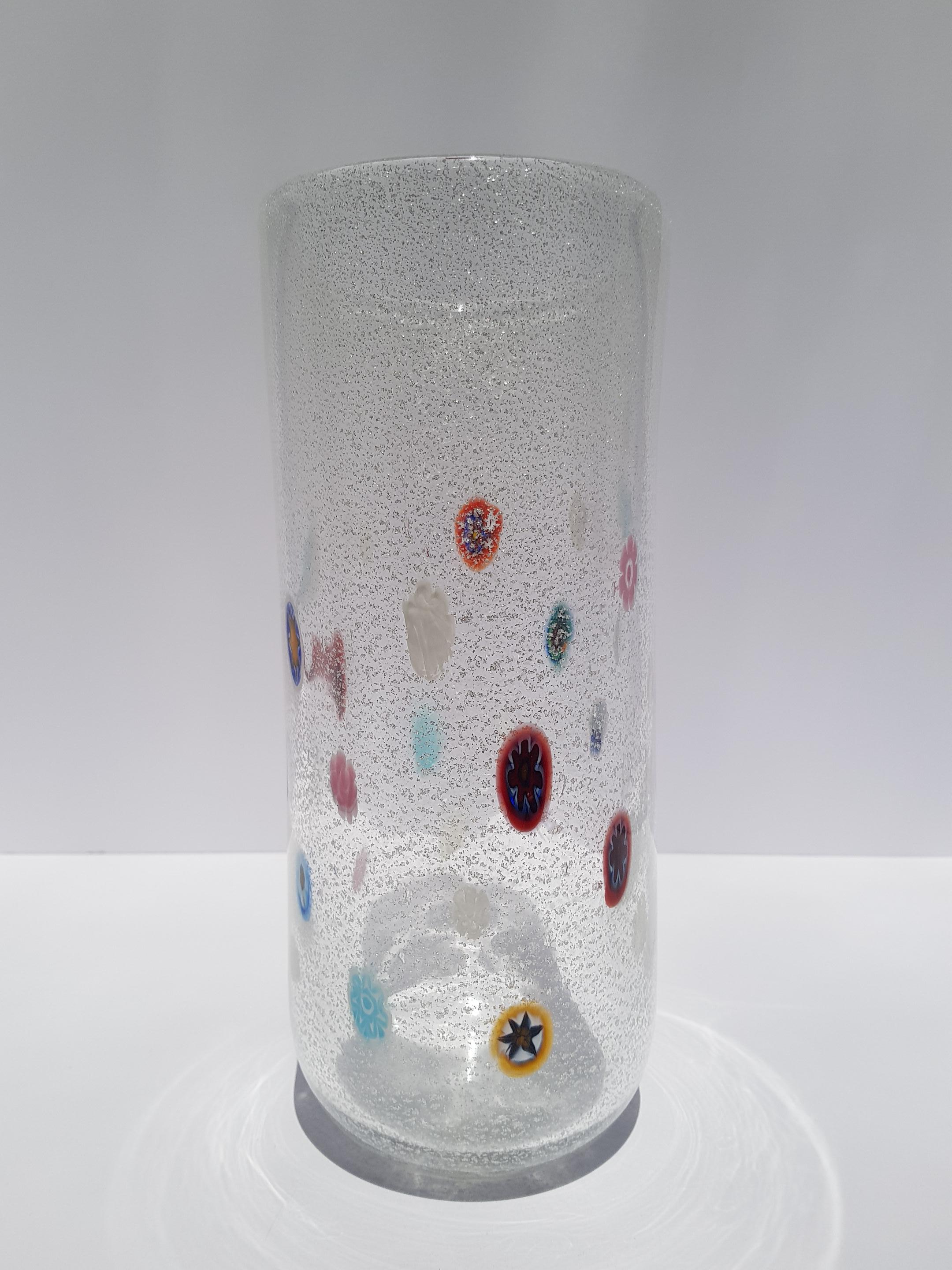 Jarrón moderno de cristal de Murano Gambaro Poggi Hoja de plata Aventurina Murrine Italia en Excelente estado para la venta en Palm Beach, FL