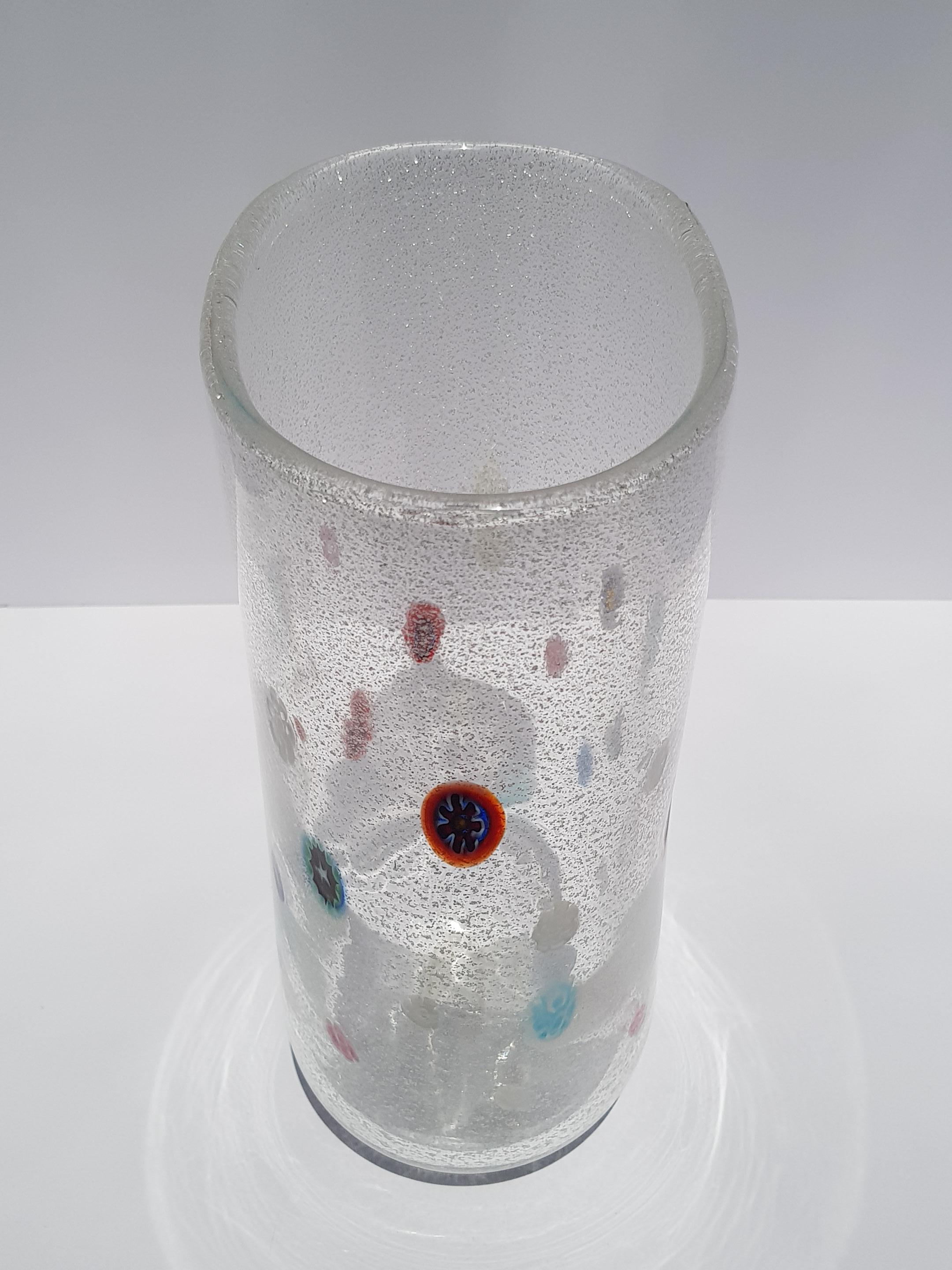 Jarrón moderno de cristal de Murano Gambaro Poggi Hoja de plata Aventurina Murrine Italia Vidrio en venta