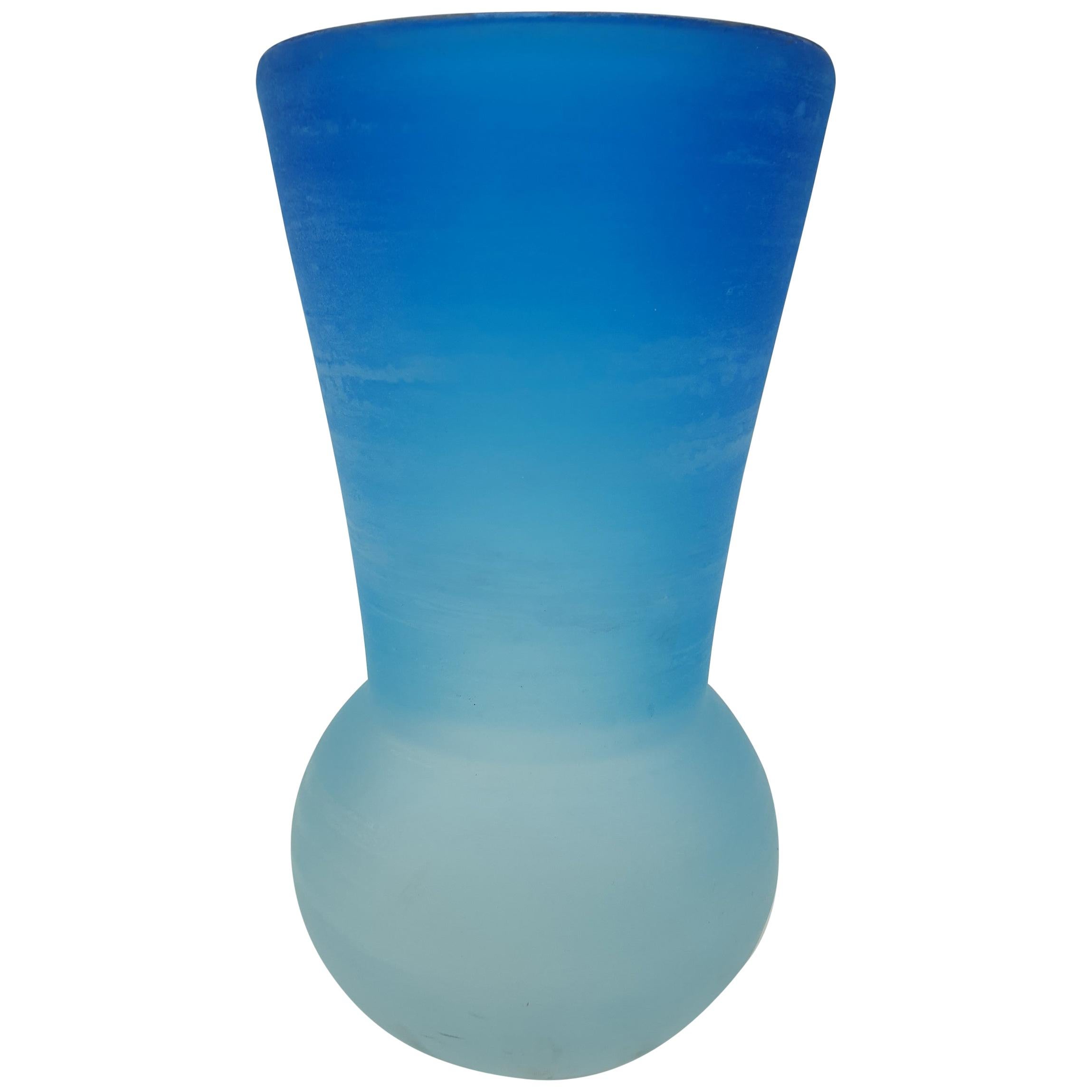 Modern Murano Blue Glass Vase, "Scavo" Finish by Cenedese, Mid-1980s For Sale