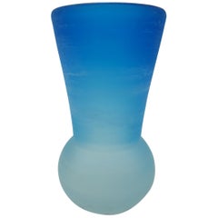 Modern Murano Blue Glass Vase, "Scavo" Finish by Cenedese, Mid-1980s
