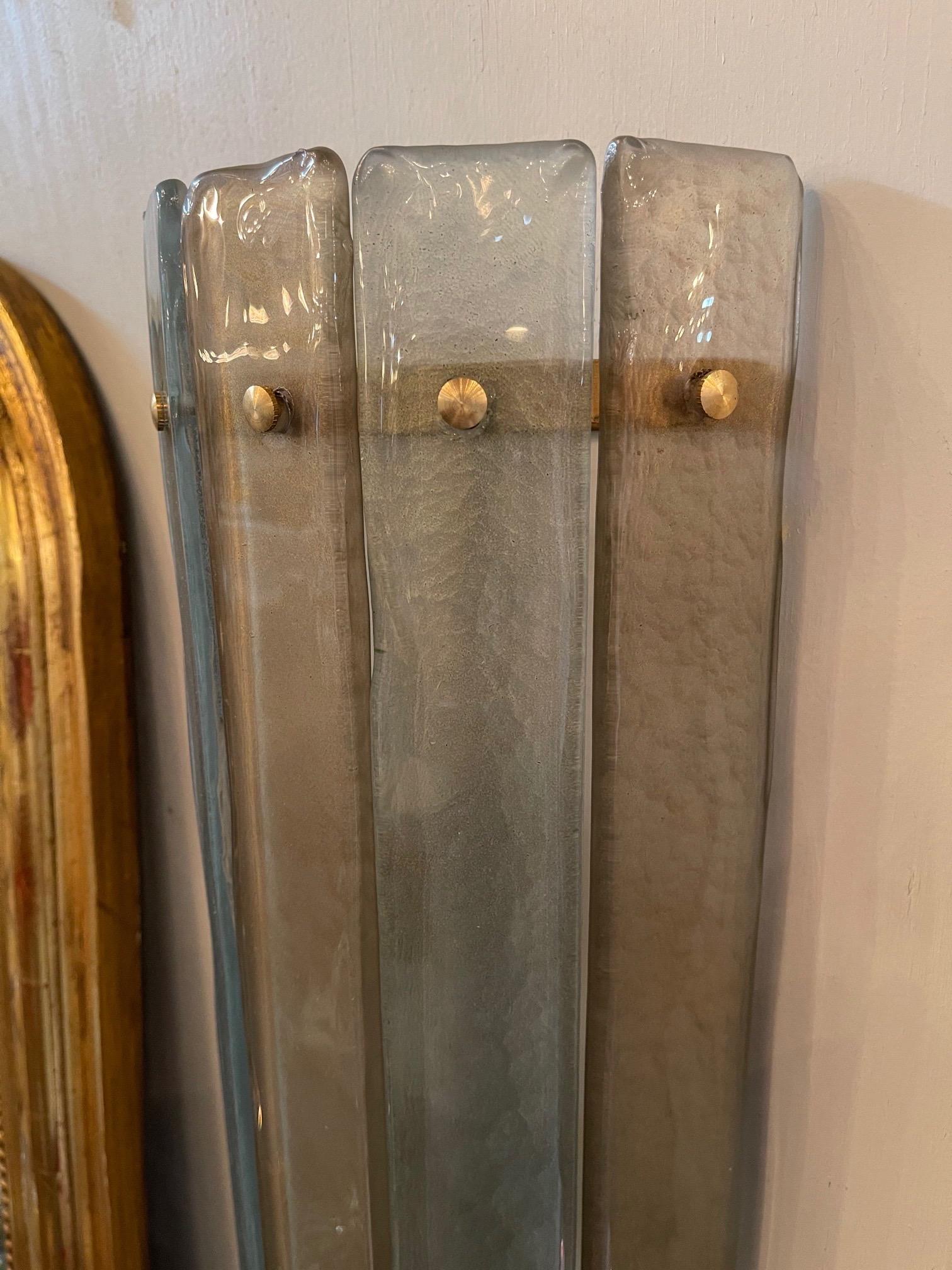 Italian Modern Murano Champagne and Silver Glass Sconces with Brass
