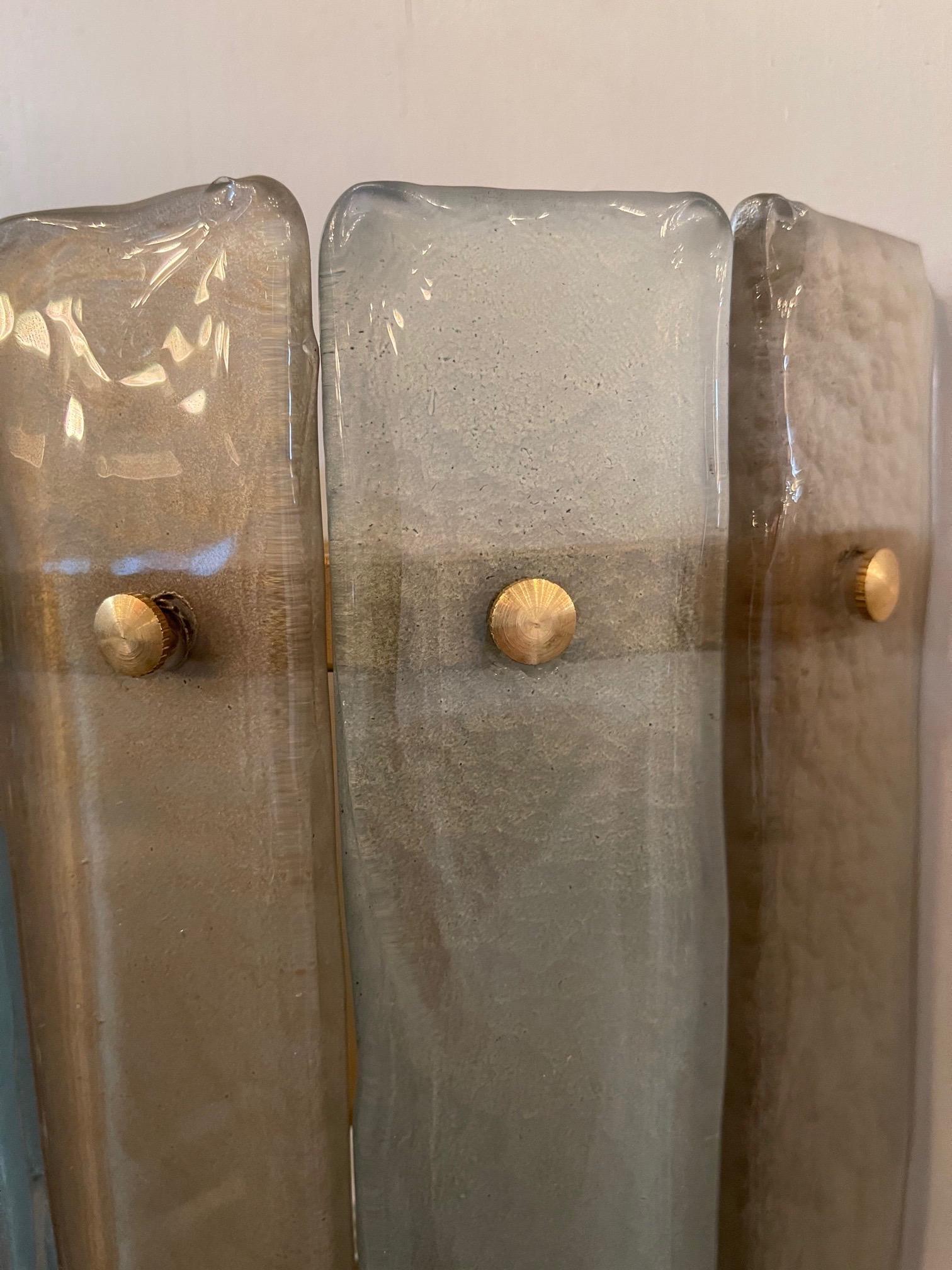 Contemporary Modern Murano Champagne and Silver Glass Sconces with Brass