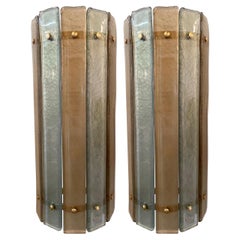 Modern Murano Champagne and Silver Glass Sconces with Brass