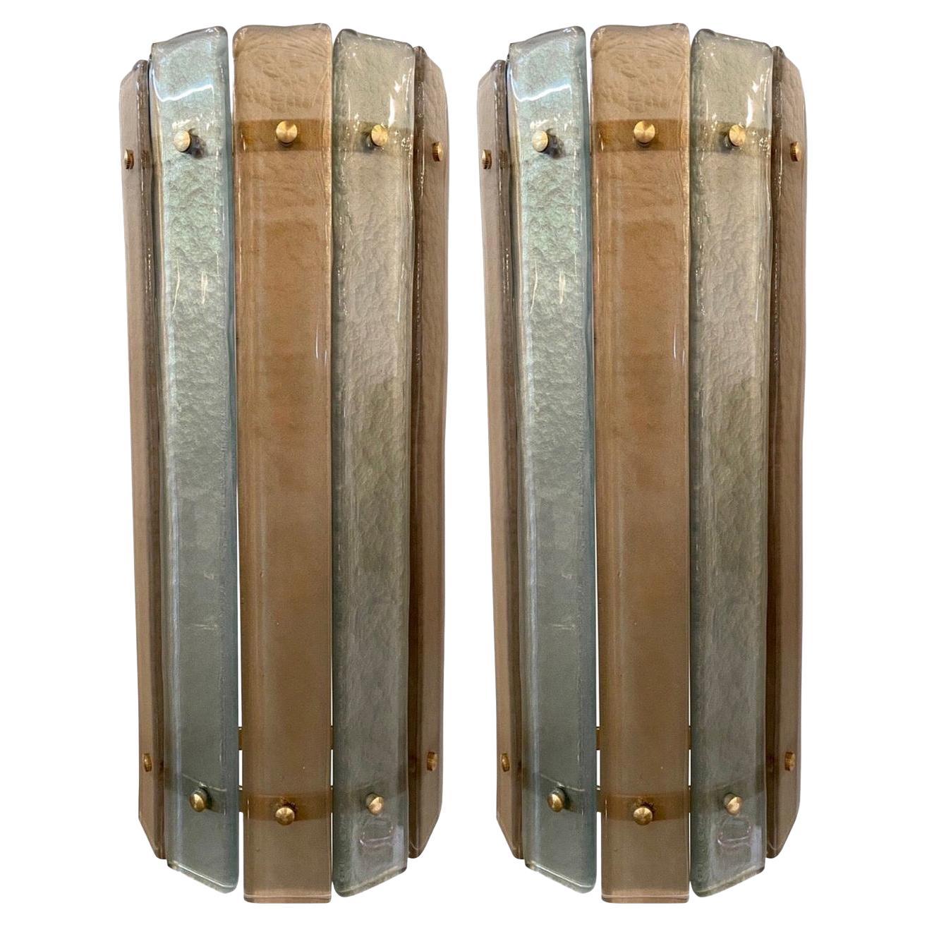 Modern Murano Champagne and Gold Glass Sconces with Brass For Sale