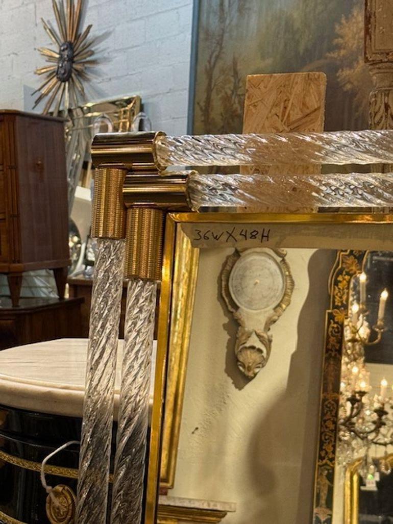 Miroir moderne de Murano à double torsion de verre et laiton Bon état - En vente à Dallas, TX