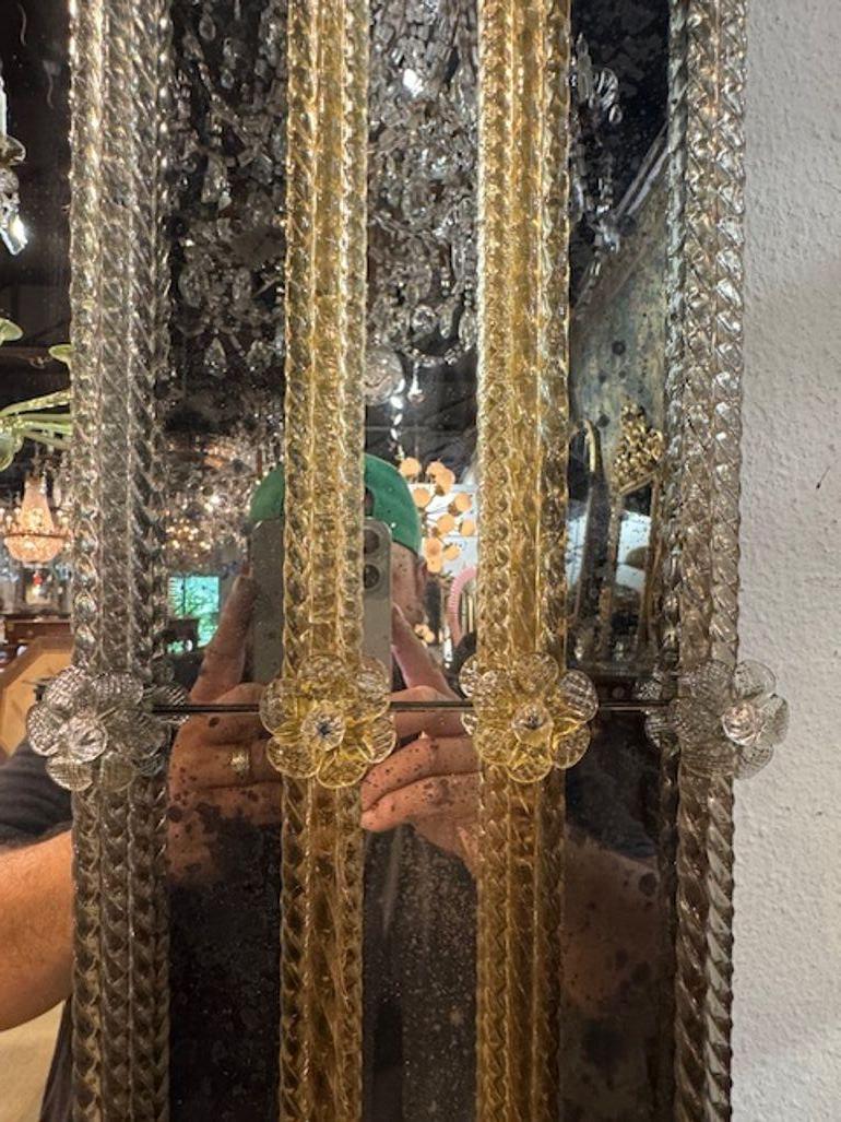 Contemporary Modern Murano Fume and Gold Twist Glass Mirror For Sale