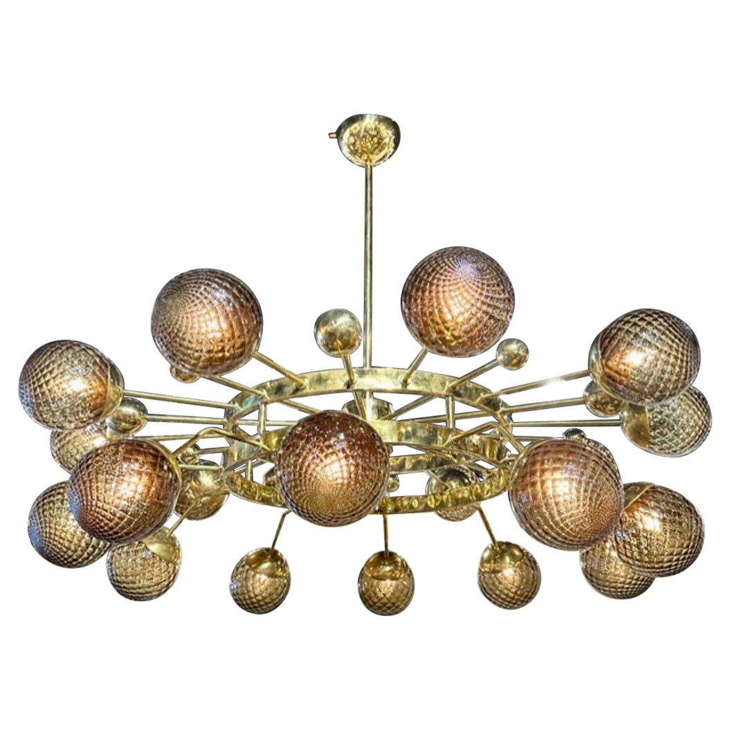 Lampadario moderno in vetro di Murano e ottone lucido