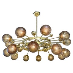Lampadario moderno in vetro di Murano e ottone lucido