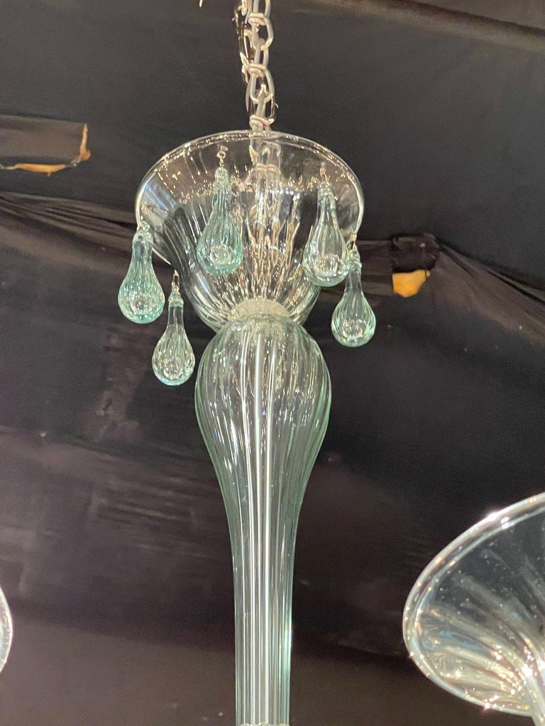 Modern Murano Glass 8 Light Chandelier in Fontana Green In Good Condition For Sale In Dallas, TX