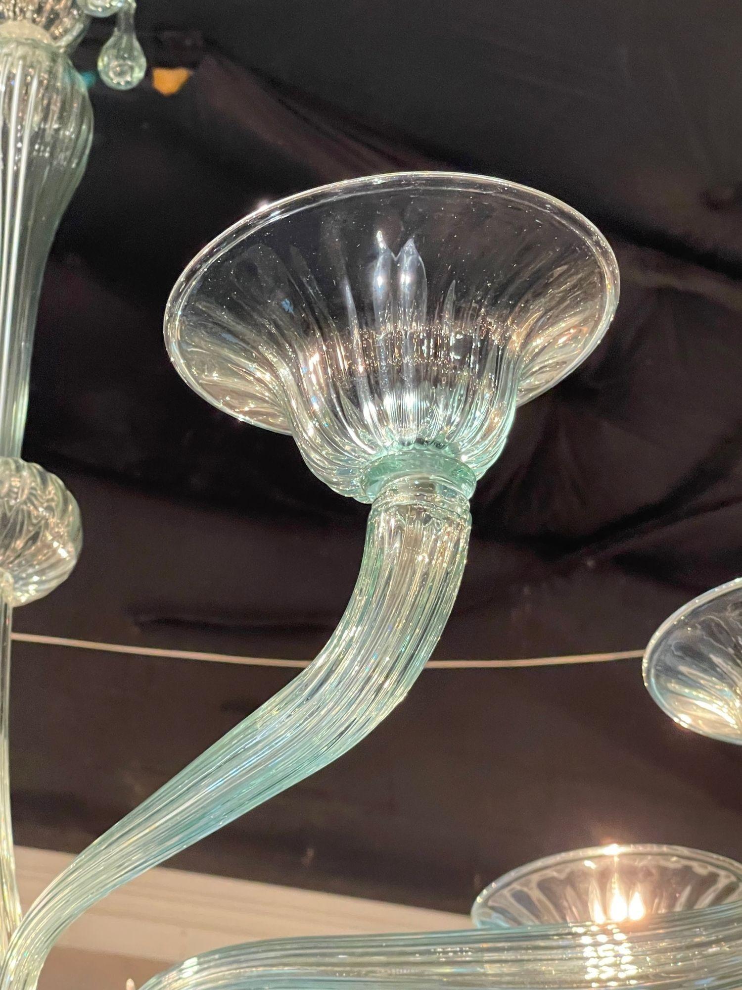 Contemporary Modern Murano Glass 8 Light Chandelier in Fontana Green For Sale