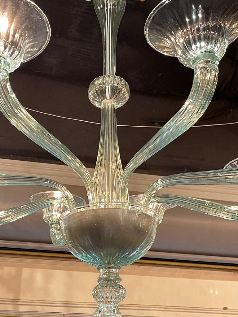Modern Murano Glass 8 Light Chandelier in Fontana Green For Sale 1