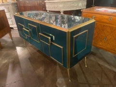 Modern Murano Glass and Brass Cabinet in Peacock Plume Green
