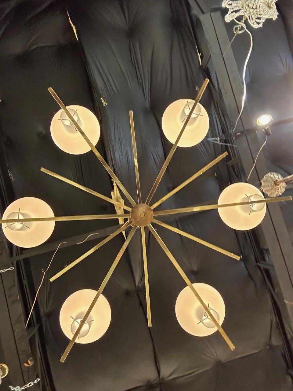 Contemporary Modern Murano Glass and Brass Chandelier For Sale
