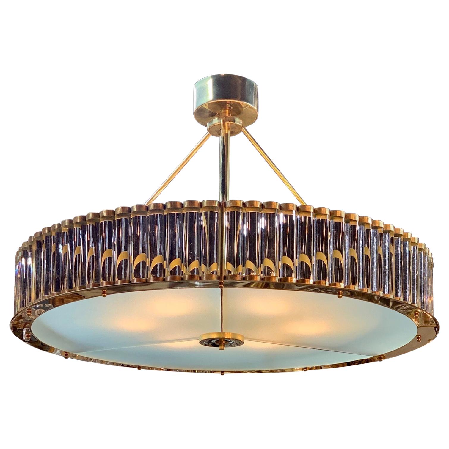 Modern Murano Glass and Brass Chandelier For Sale