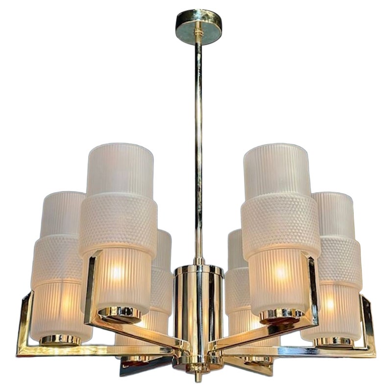 Modern Murano Glass and Brass Chandelier For Sale